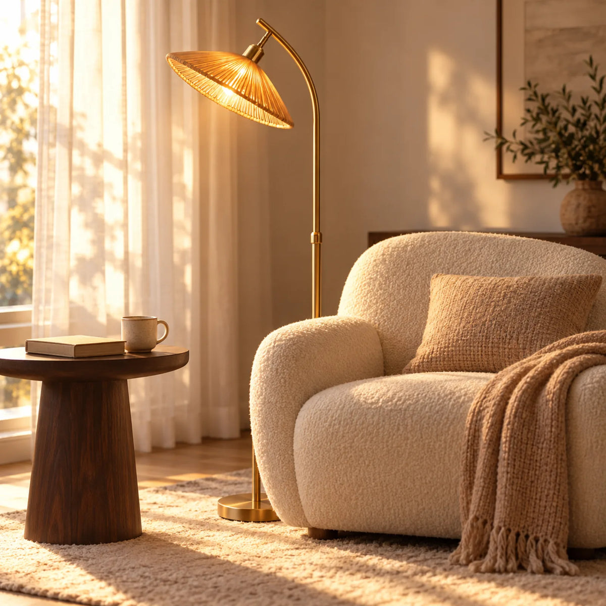 Lampadaire Chapeau en Jute | Déco Bohème Tunisie | Fiolla Home