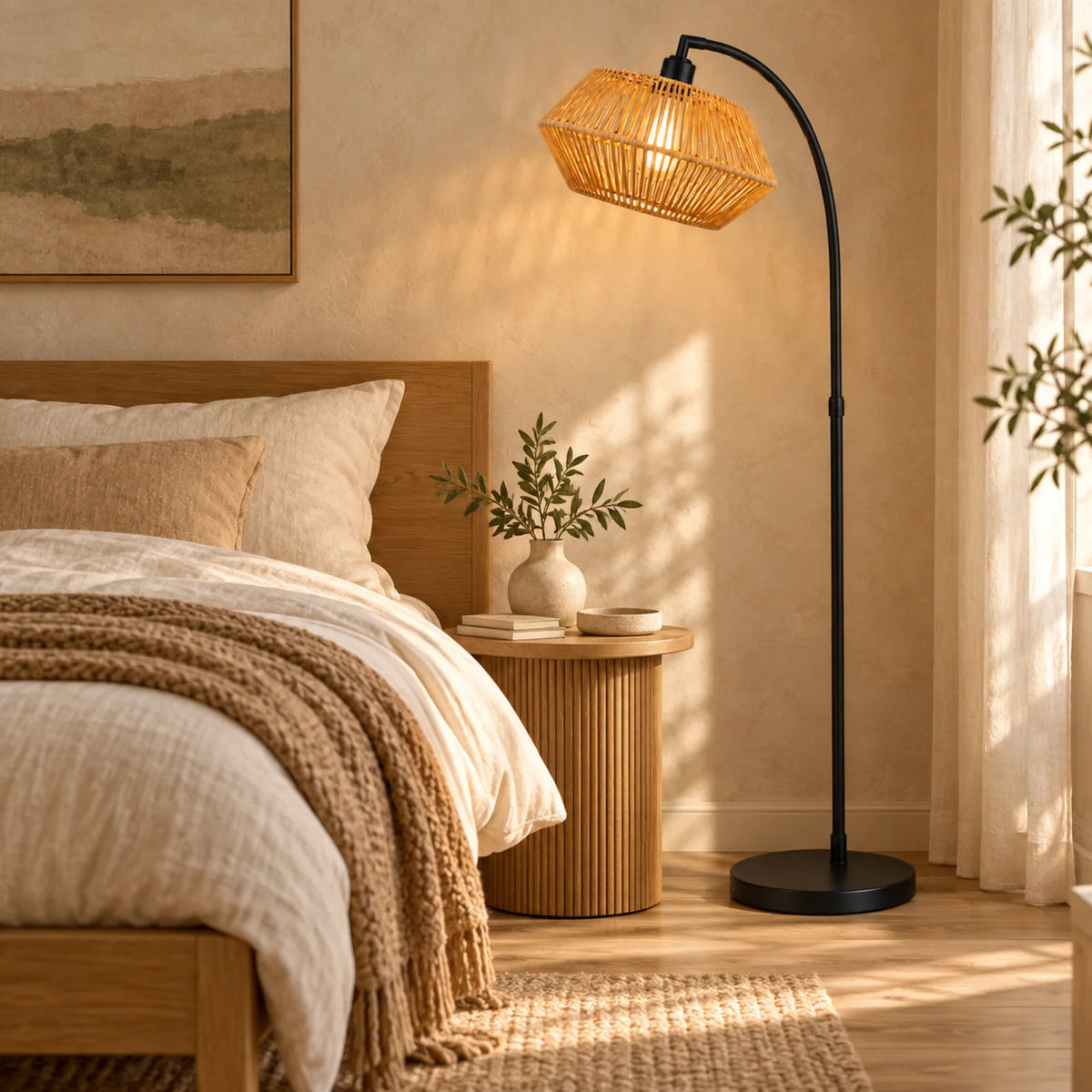 Lampadaire Scandinave Jute Noir | Livraison Tunisie | Fiolla Home