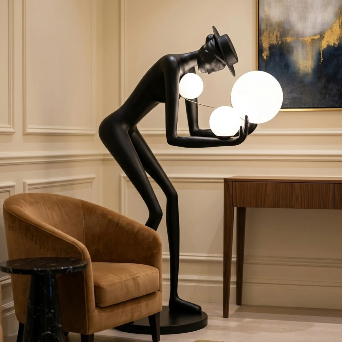 Lampadaire Sculpture Tunisie | Silhouette Noire & Globes | Fiolla Home