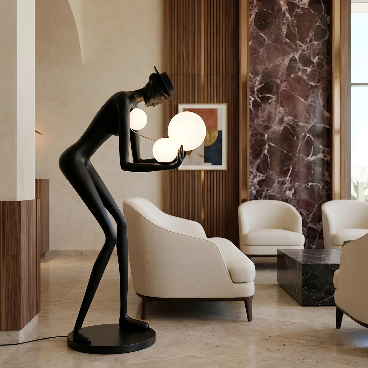Lampadaire Sculpture Tunisie | Silhouette Noire & Globes | Fiolla Home