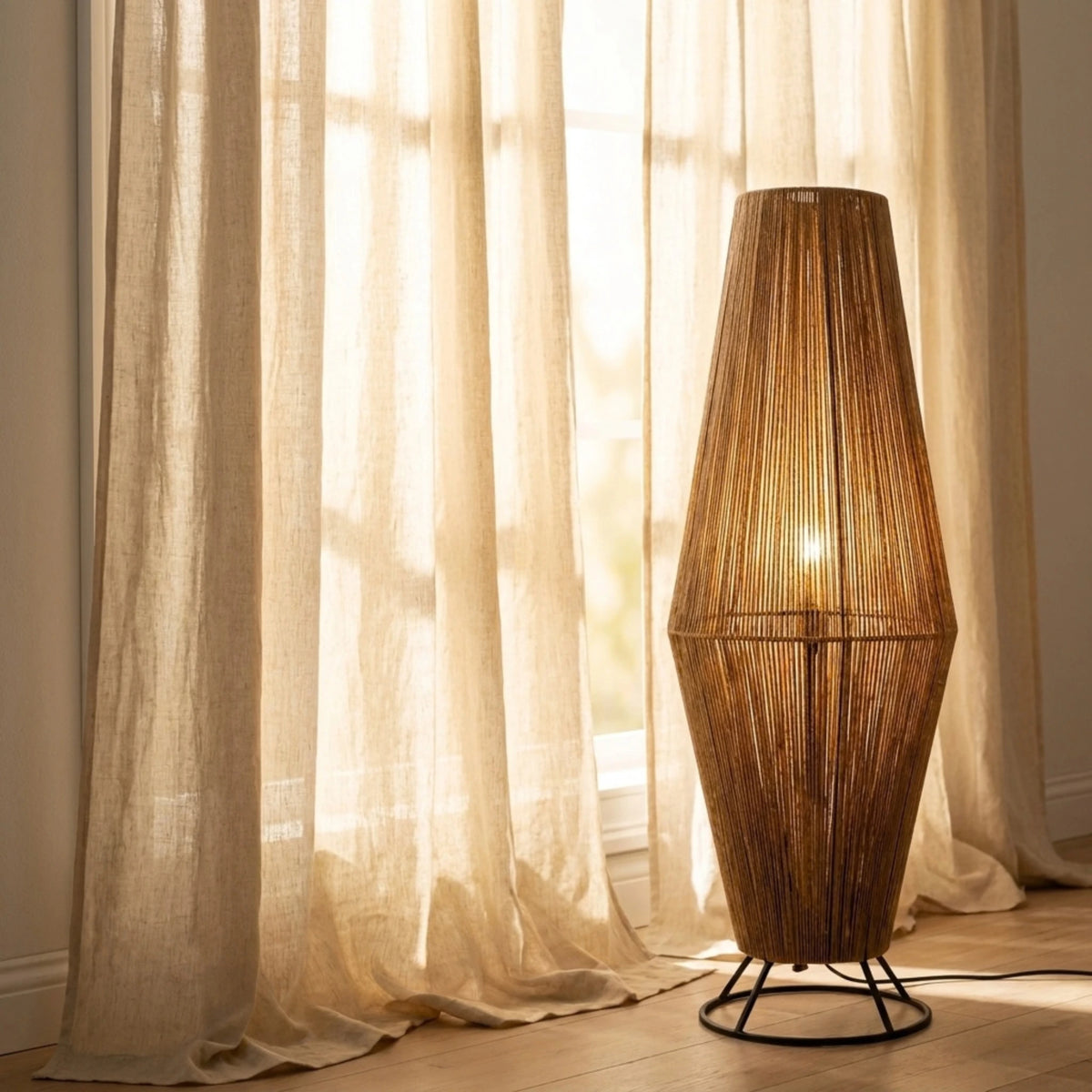 Lampadaire Jute Tunisie | Fait Main, Lumière Chaleureuse | Fiolla Home