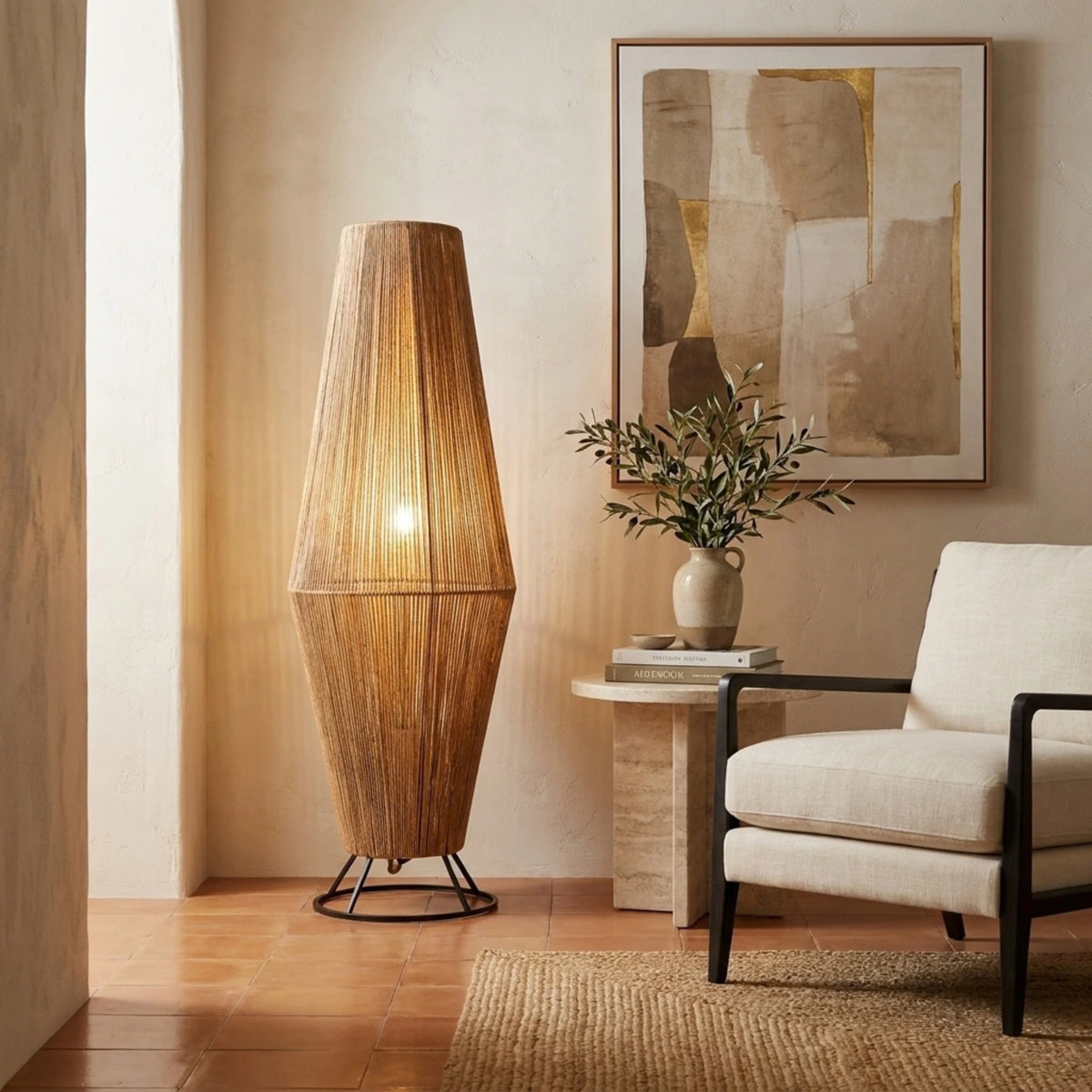 Lampadaire Jute Tunisie | Fait Main, Lumière Chaleureuse | Fiolla Home