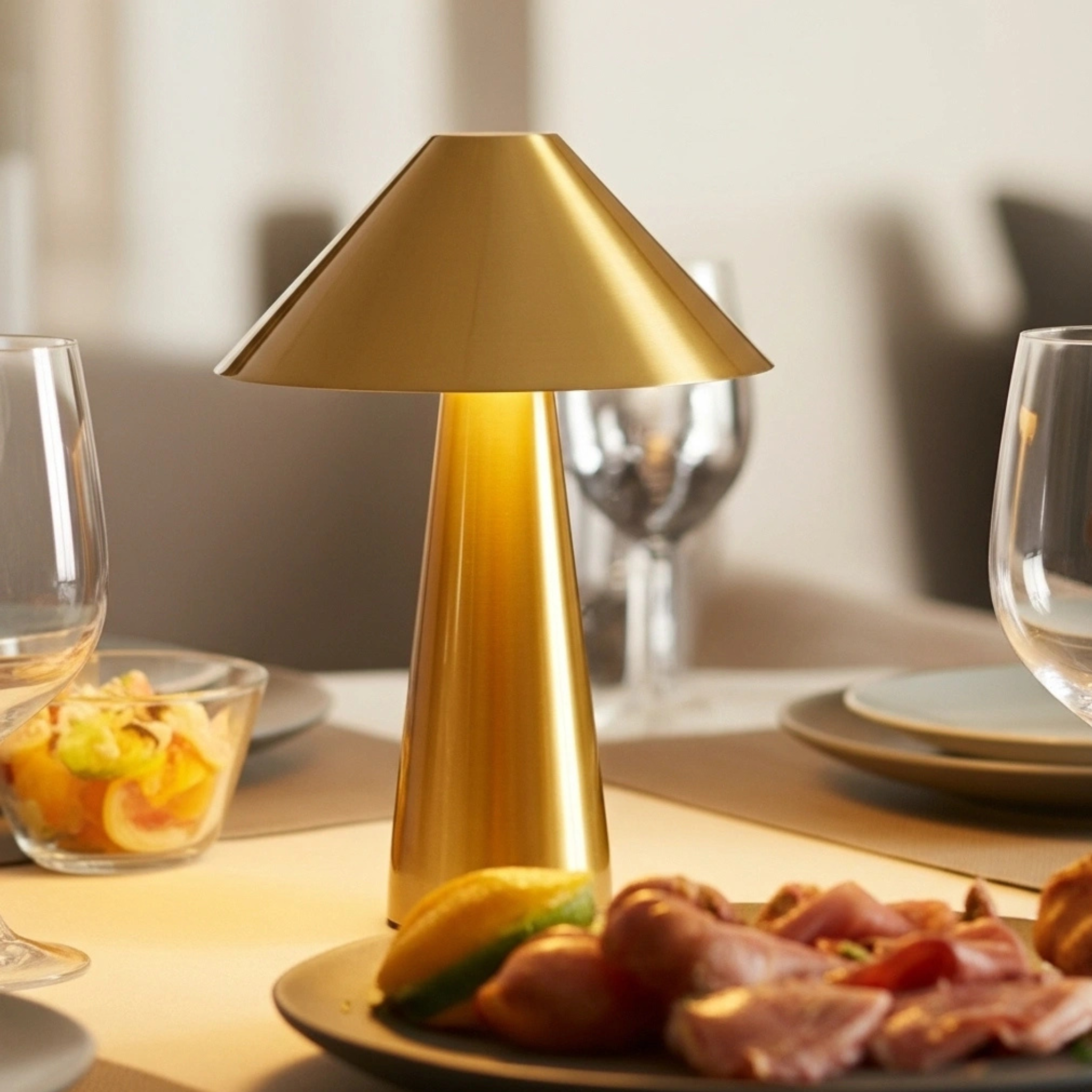 Lampe de bureau dorée sur une table de travail avec un ordinateur, un luminaire moderne pour le télétravail en Tunisie.