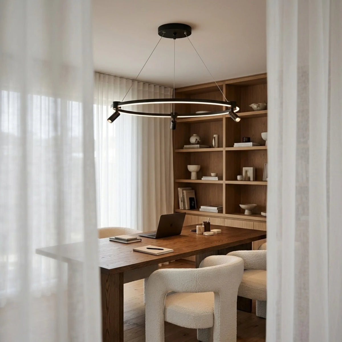 Lustre LED Tunisie | Anneau Noir & 3 Spots Orientables | Fiolla Home
