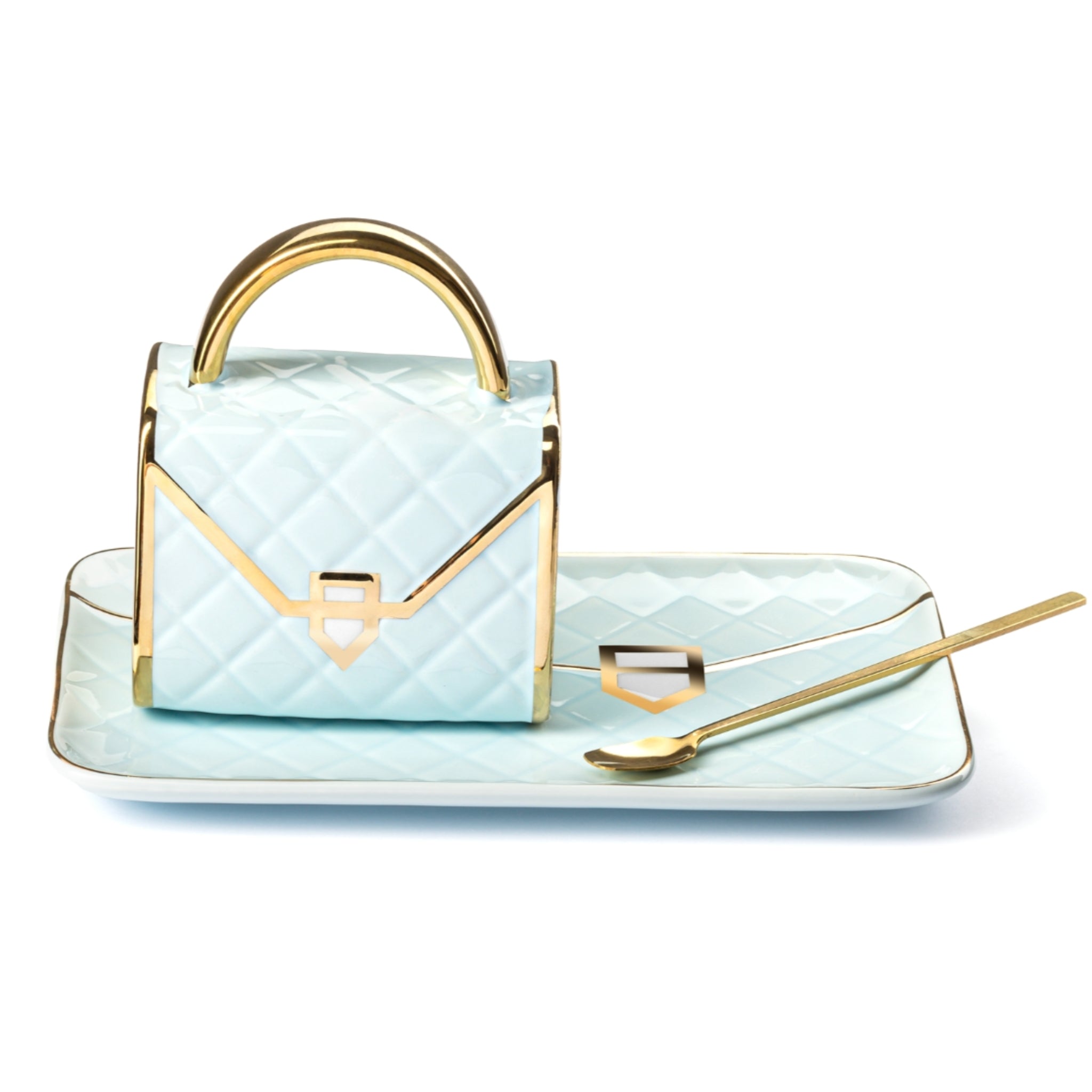 Mug en céramique en forme de sac à main avec détails dorés