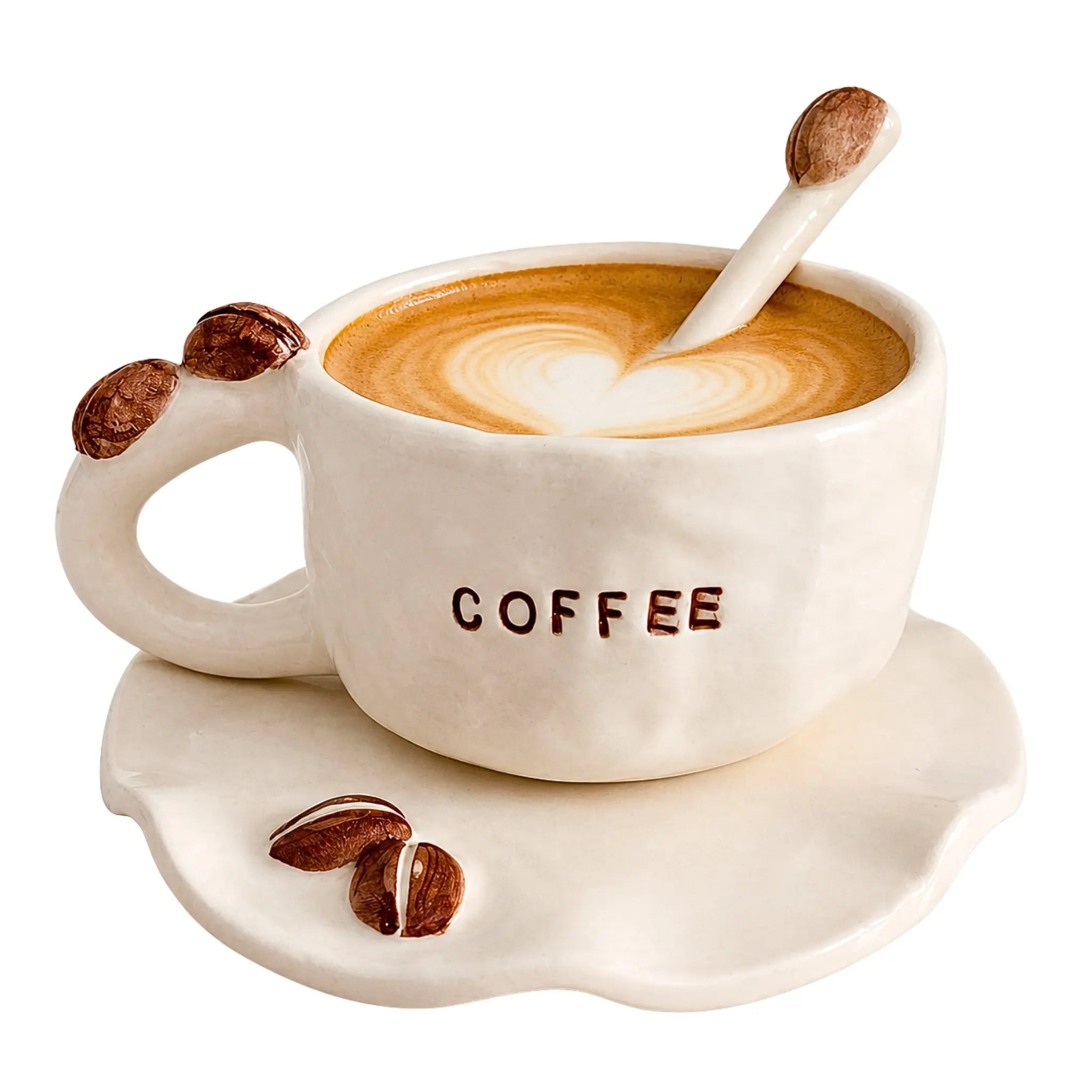 Mug Coffee céramique grains café 3D fait main Tunisie
tasse artisanale unique — soucoupe incluse Fiolla Home