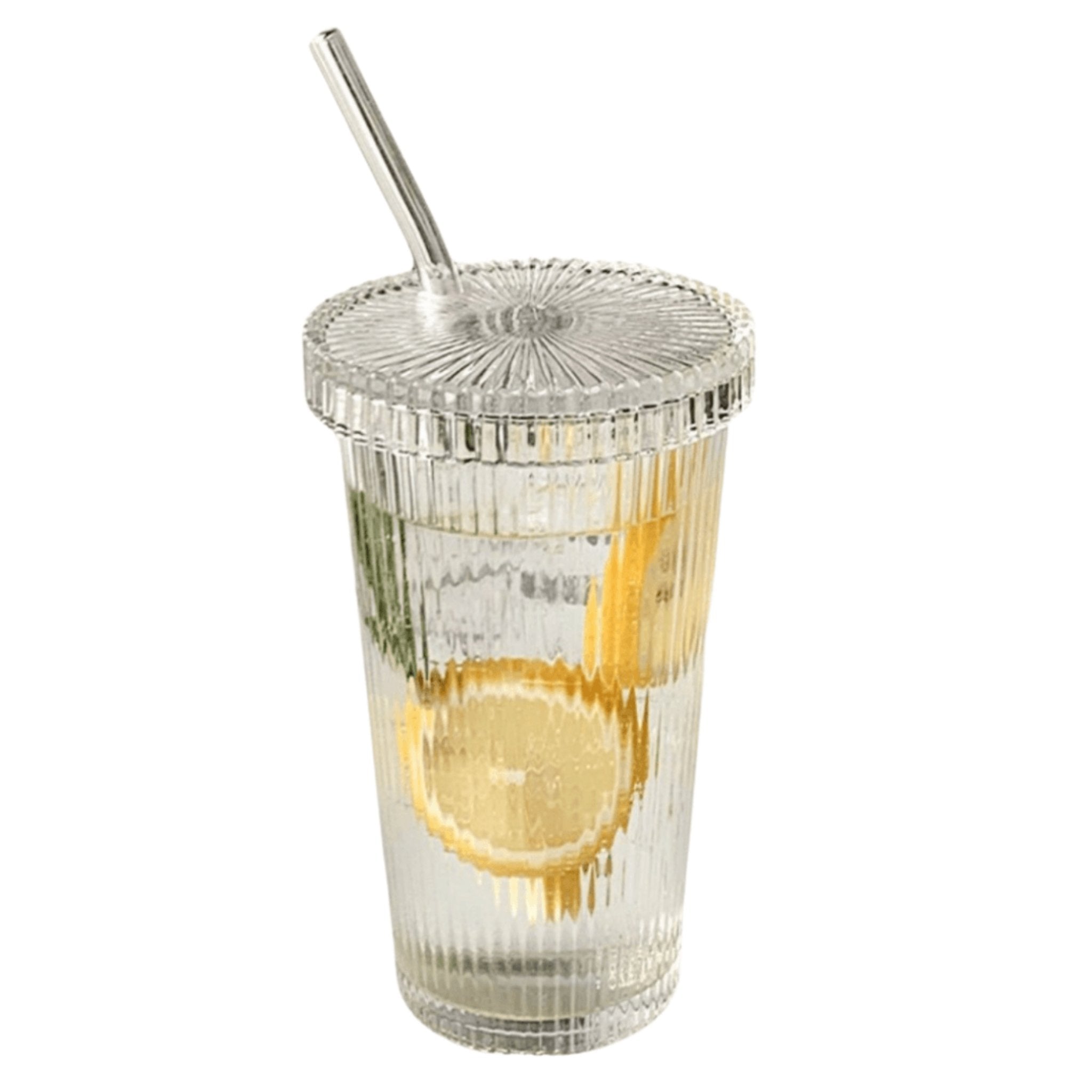 Mug à rayures avec paille intégrée pour boissons fraîches