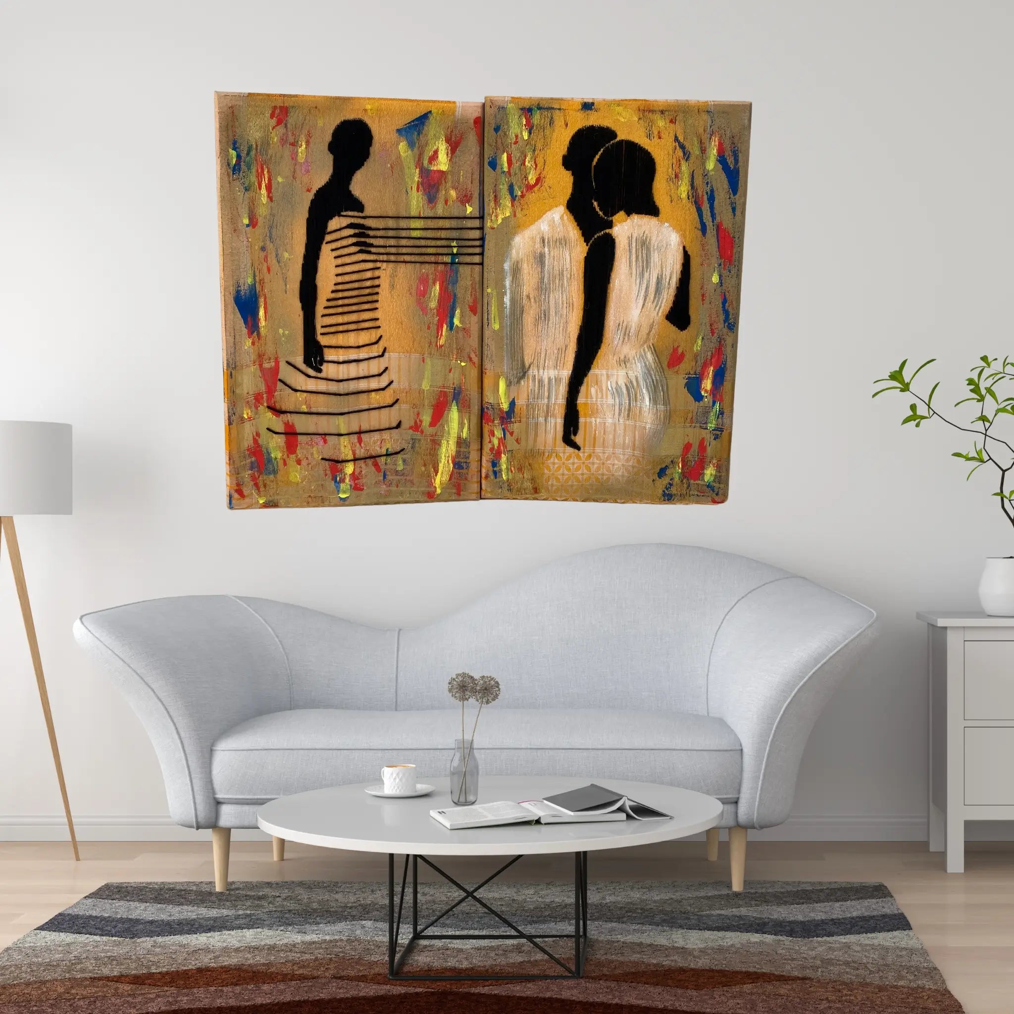 Décoration murale moderne tableau abstrait silhouettes couleurs éclatantes 30x50 cm