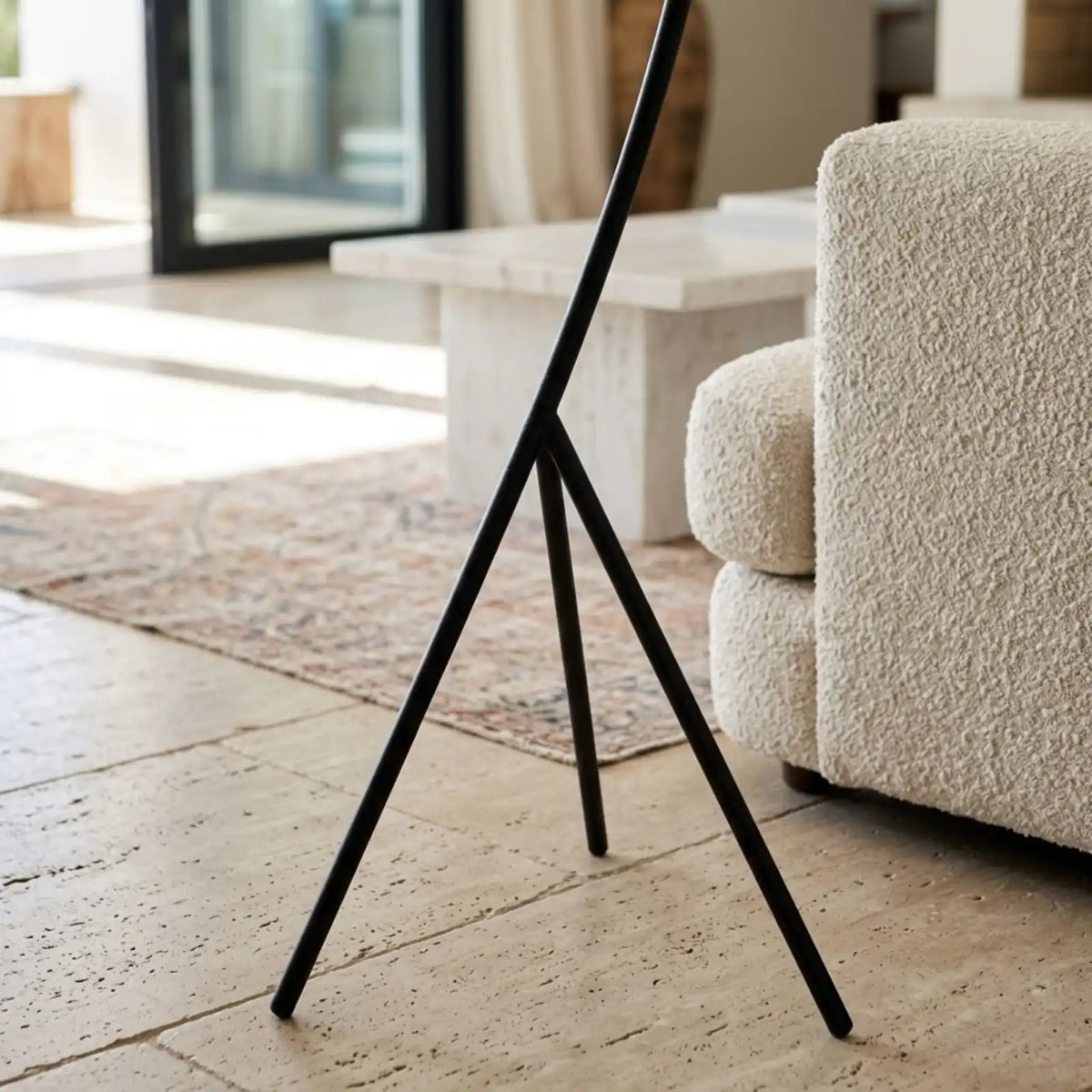 Lampadaire Arc en Rotin Naturel 160 cm – Pied Acier Noir