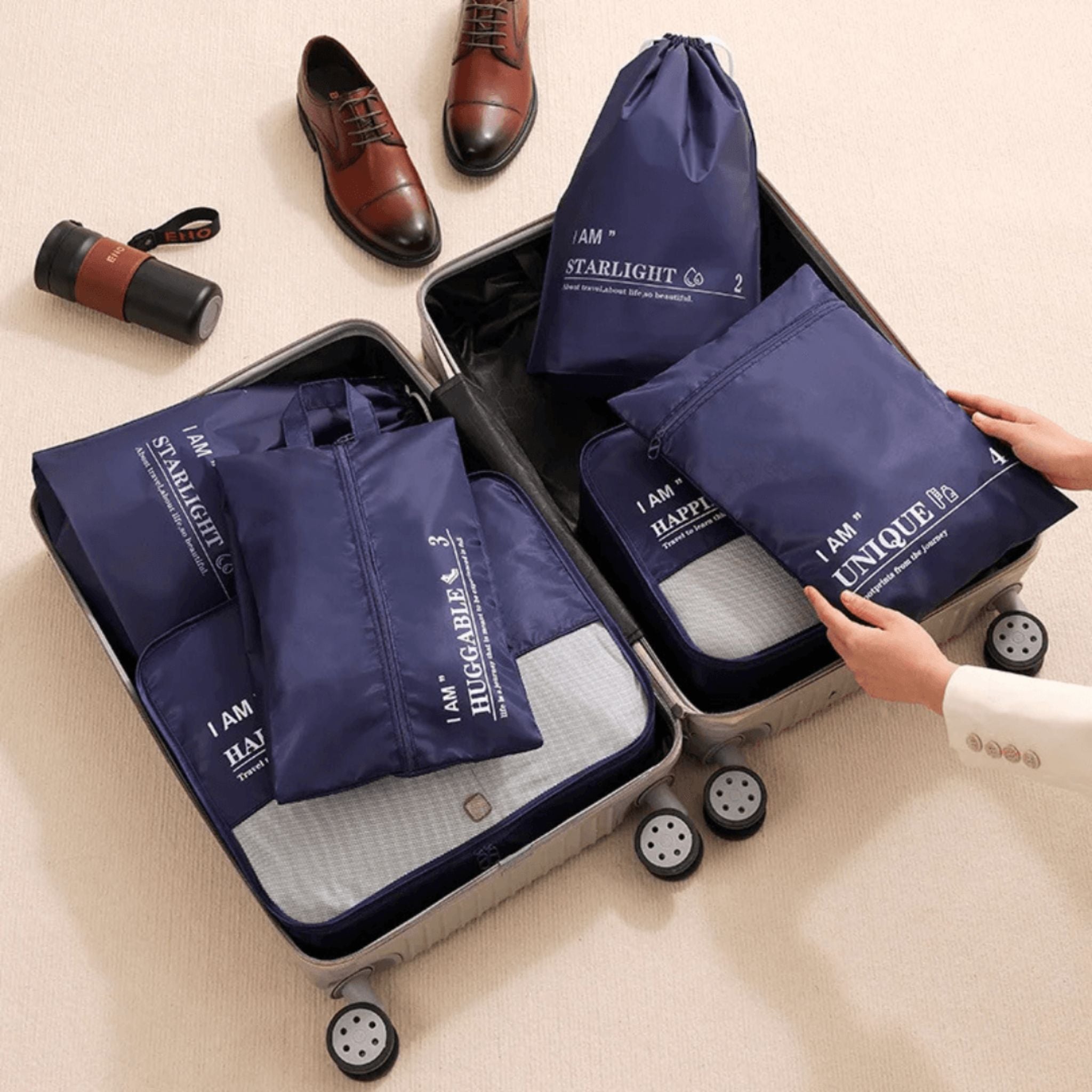 Ensemble de rangement pour valise bleu
