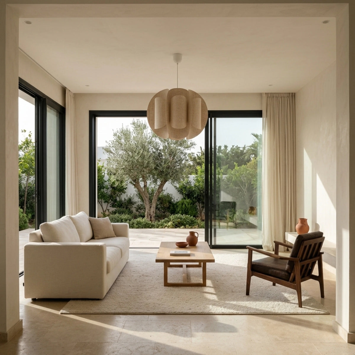 Suspension design pour salon avec arche en bois en Tunisie