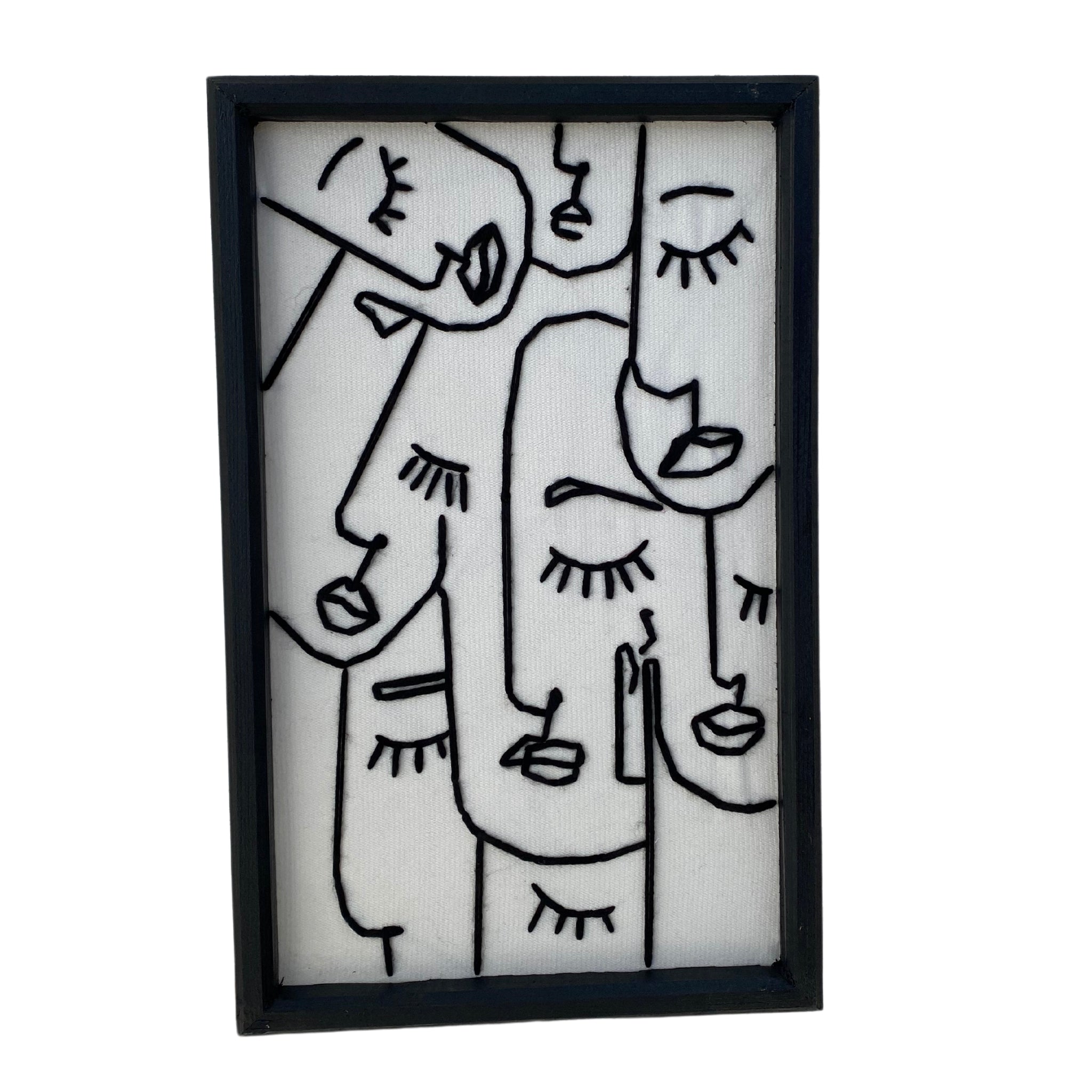 Tableau abstrait visages coton tisse a la main