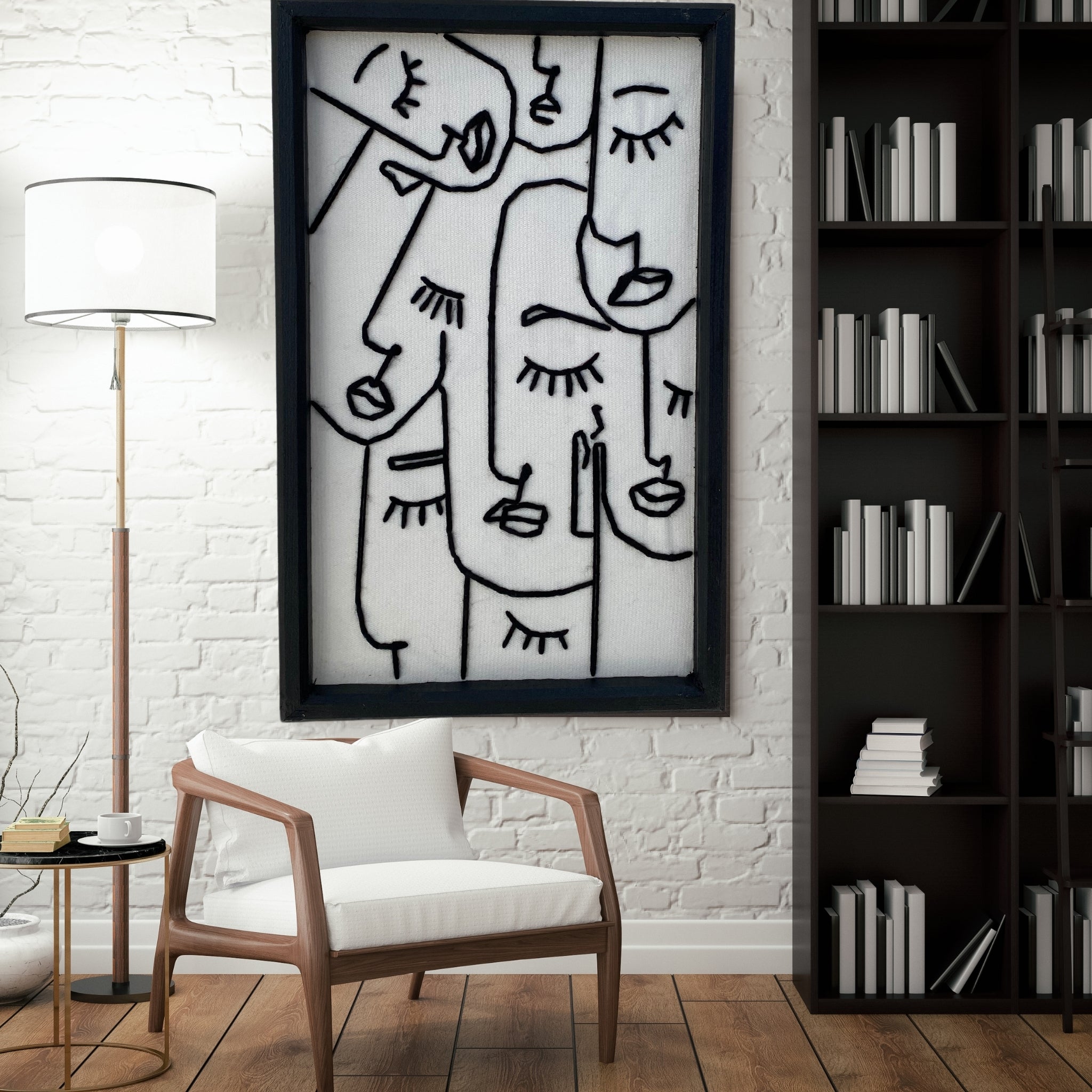 Tableau art moderne coton tisse noir et blanc