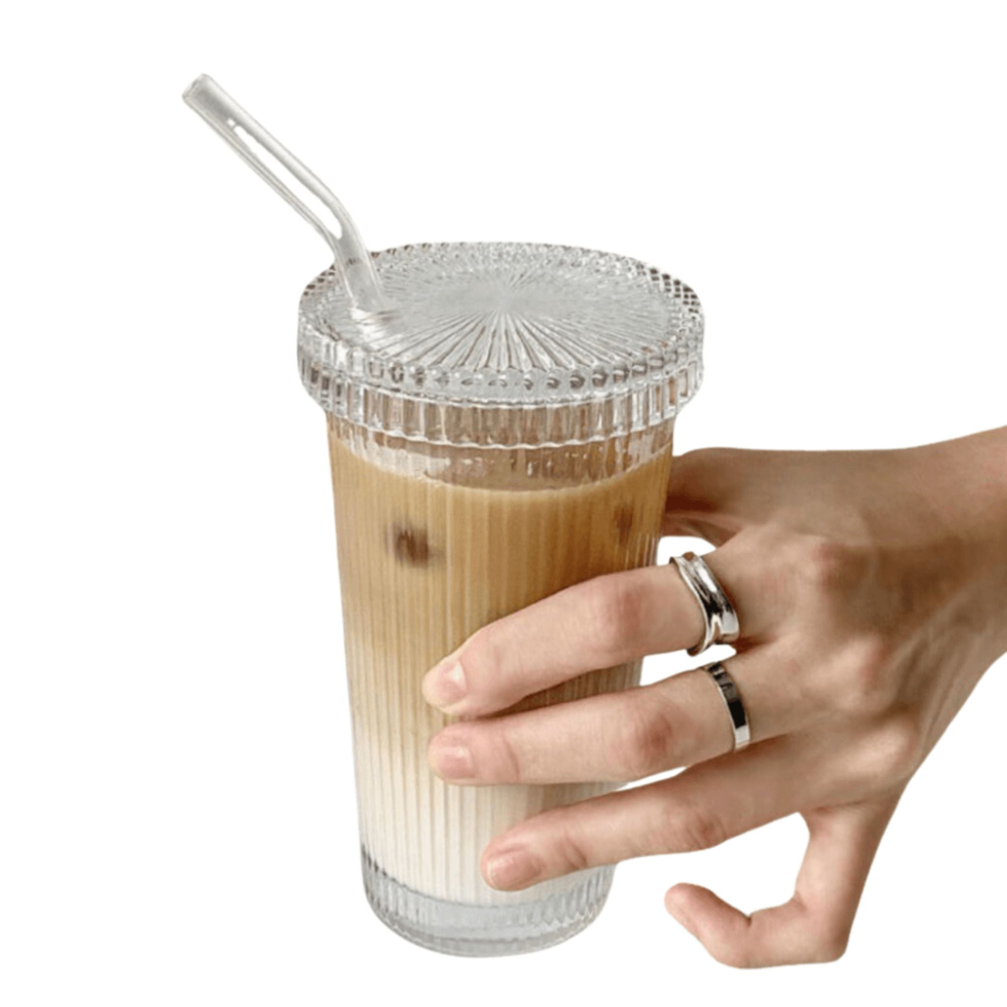 Mug en plexi avec rayures colorées et paille réutilisable