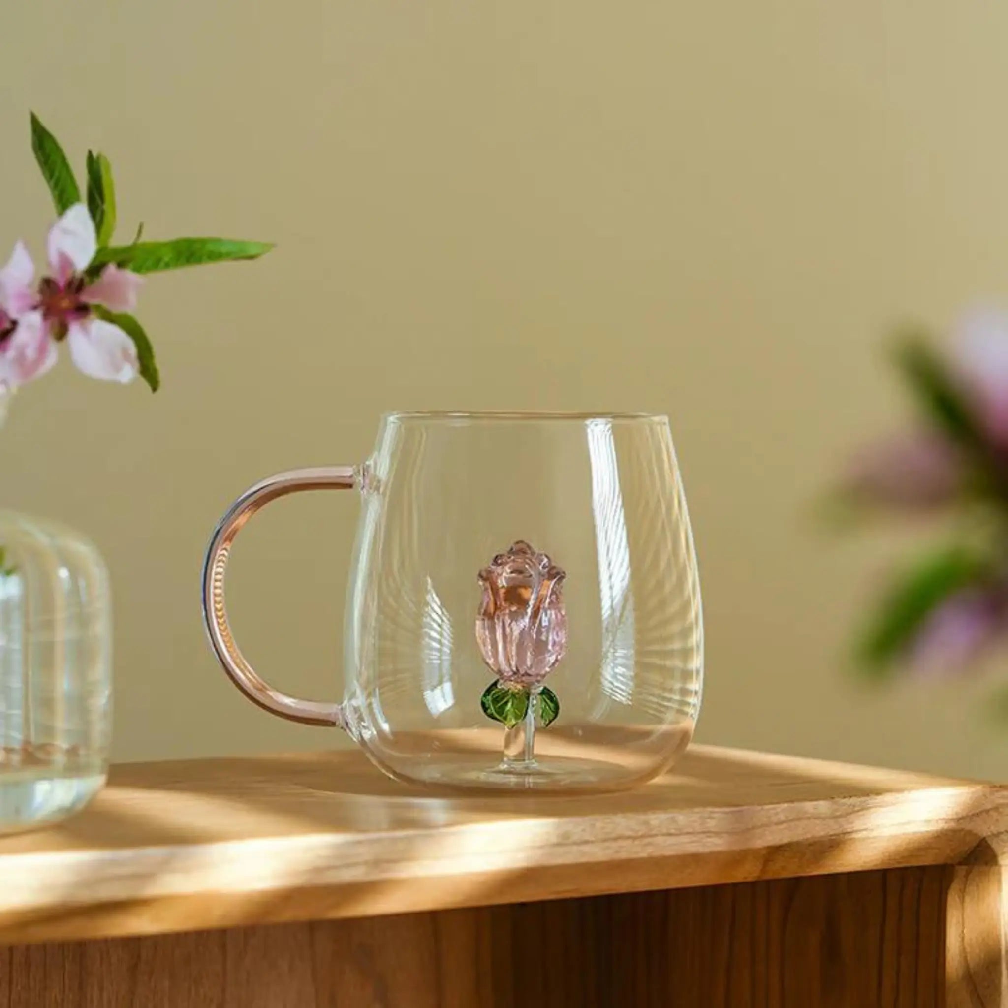 Tasse à Café en Verre avec Rose | Design Fleur | Fiolla Home