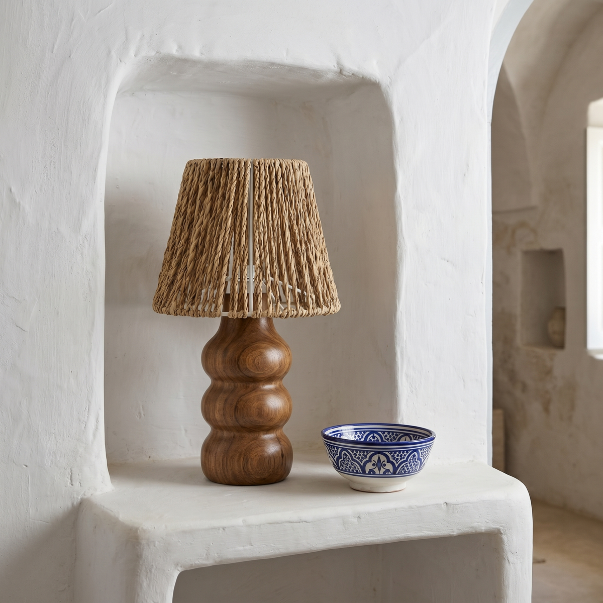 Lampe à Poser Artisanale | Design Bois & Fibre Boho | Fiolla Home