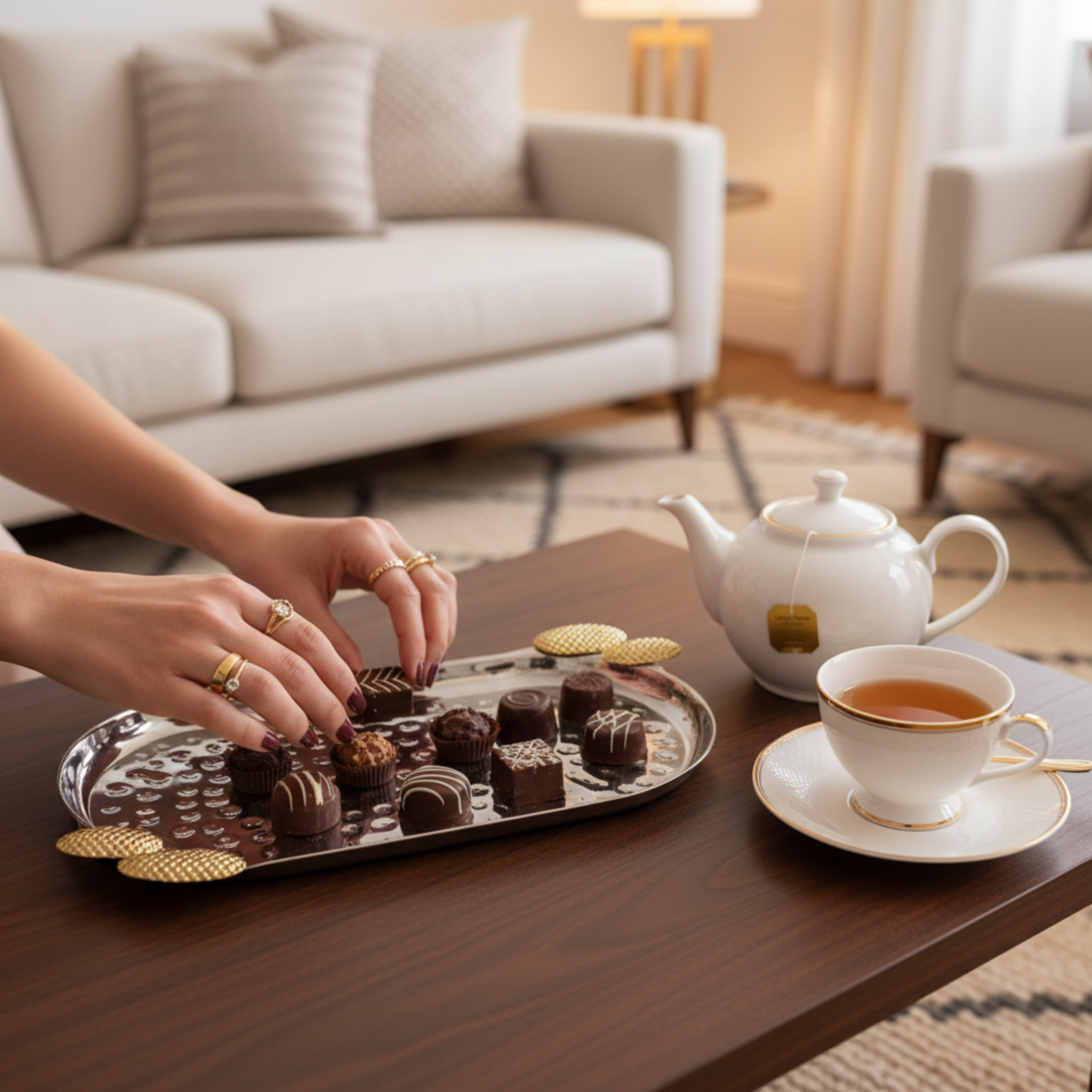 Duo de Plateaux de Service en Cuivre Indien Premium - Argent & Or