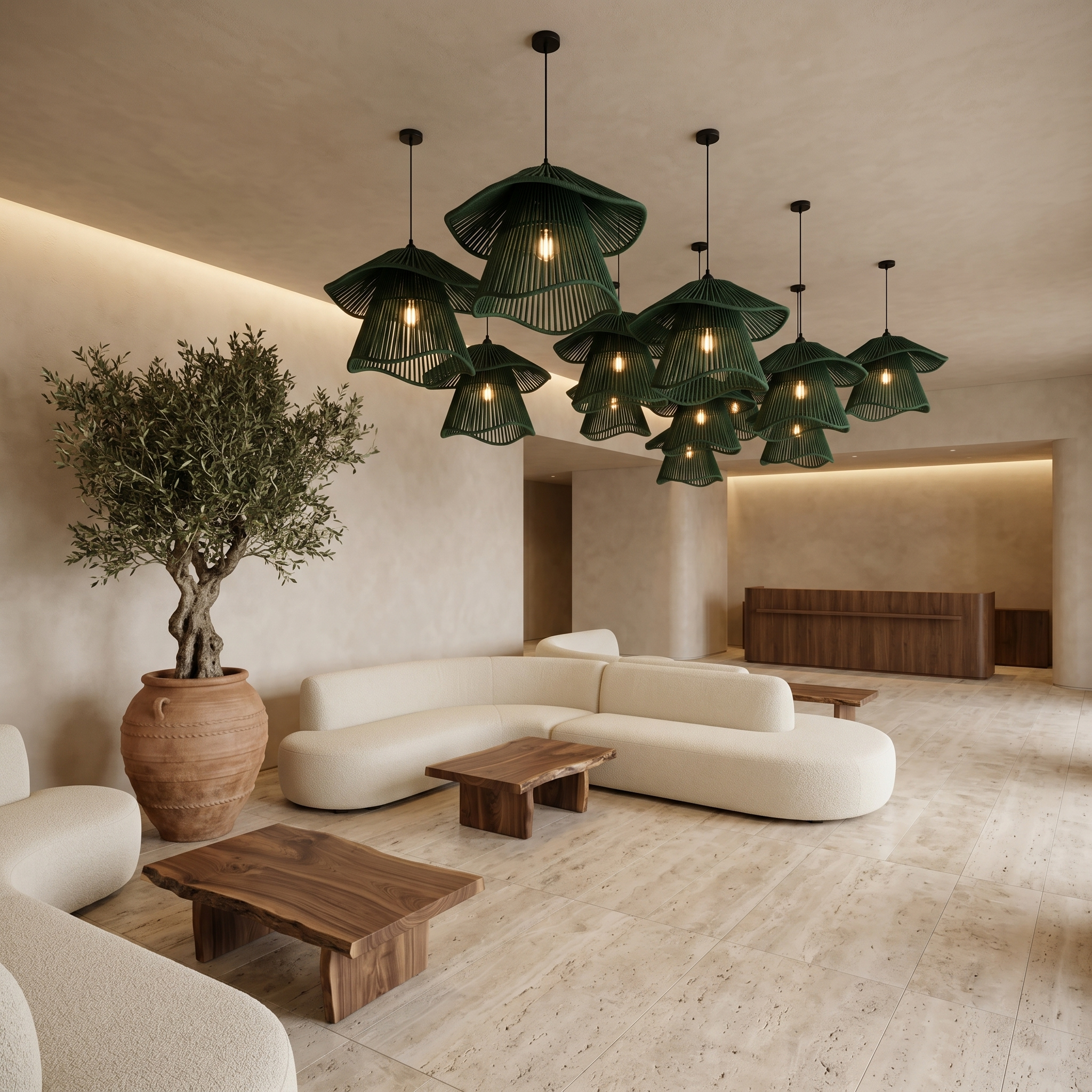 Suspension Corde Verte Tunisie | Lustre Bohème Festonné | Fiolla Home