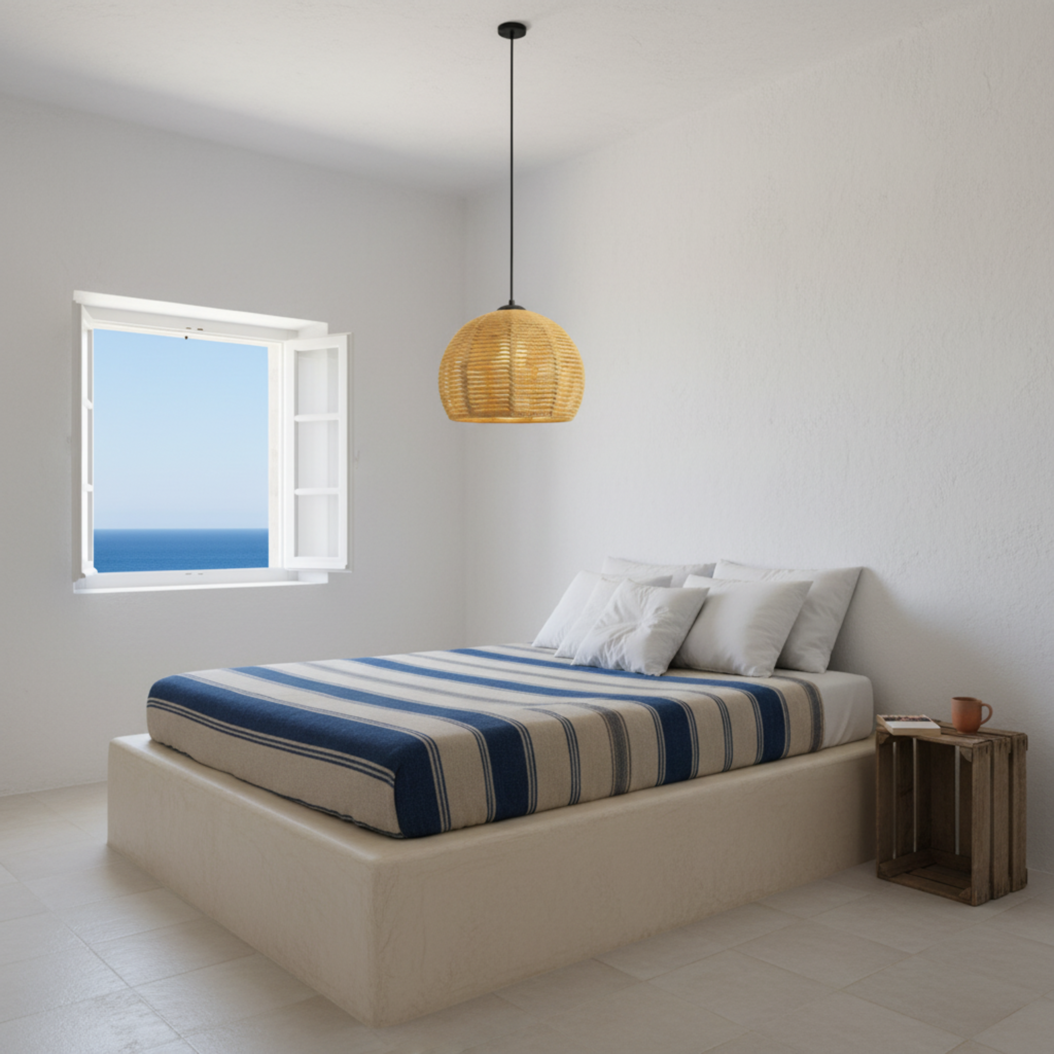 Suspension "Zina" en Jute Tressé – Lustre Style Boho Naturel