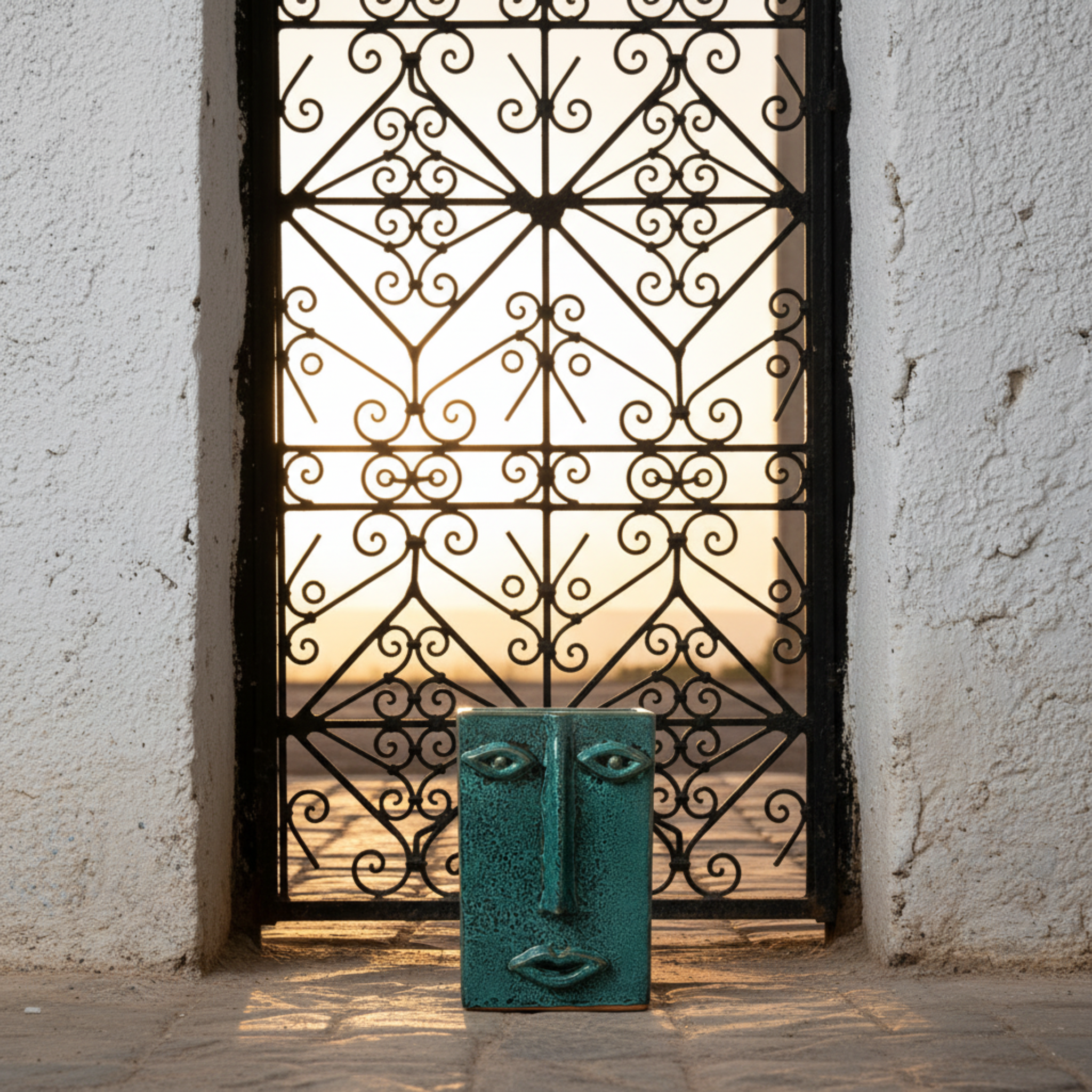 Vase Visage Rectangulaire en Céramique – Émeraude Tunisien