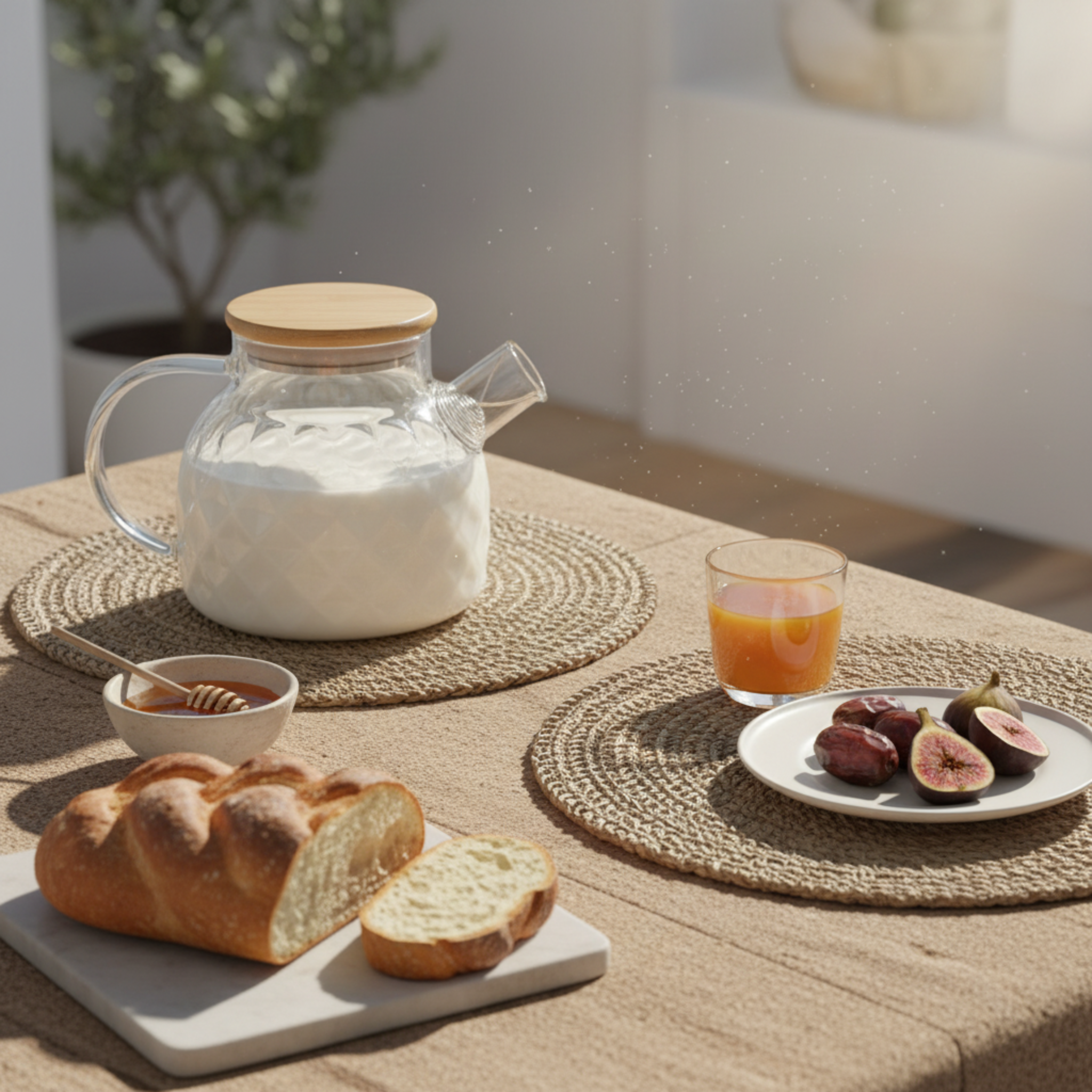 Théière en Verre Texturé & Couvercle Bambou – Design Élégant