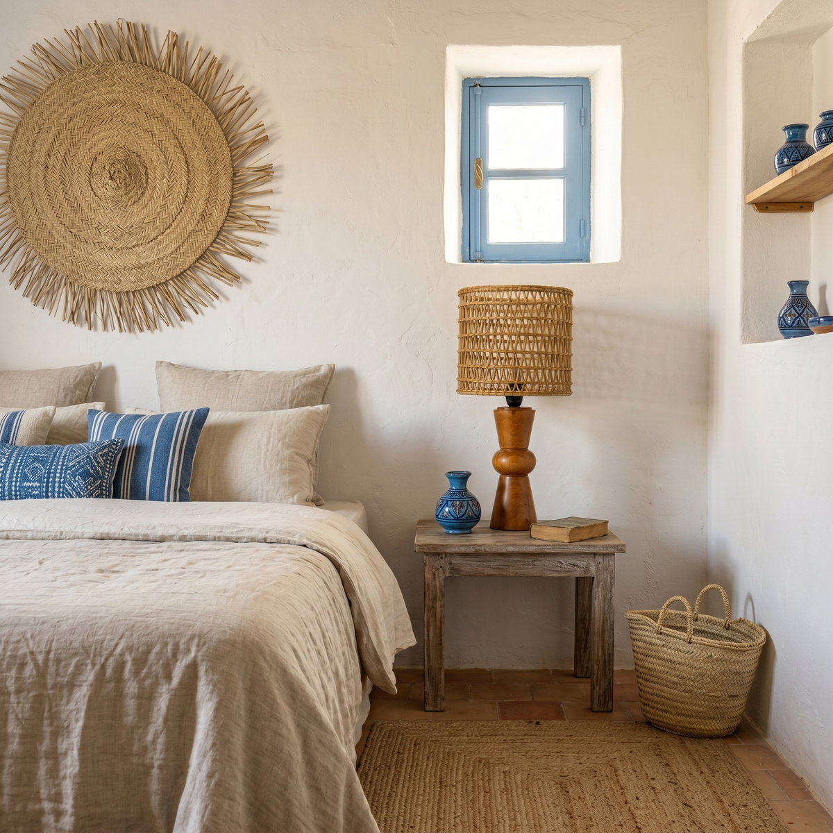 Lampe à Poser Bois d'Olivier Fibres de Palmier Tunisie | Fiolla Home