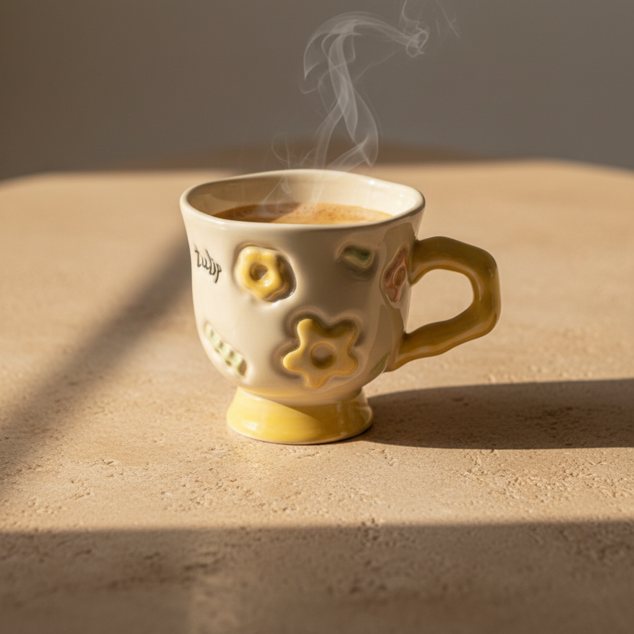 Mug Jaune Design Fleur en Relief en Céramique – Style Moderne Tunisie