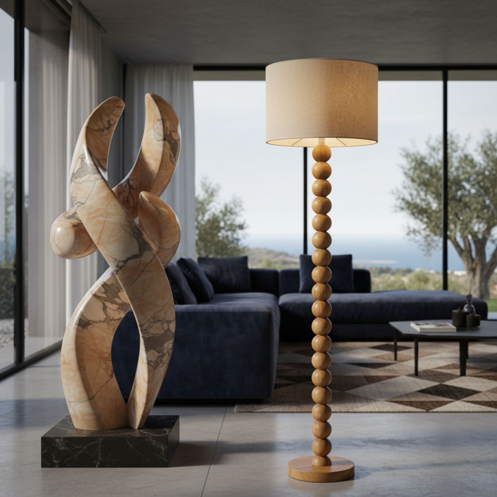 Lampadaire Artisanal en Bois Rouge – Sculpture Fait Main Luxe Tunisie