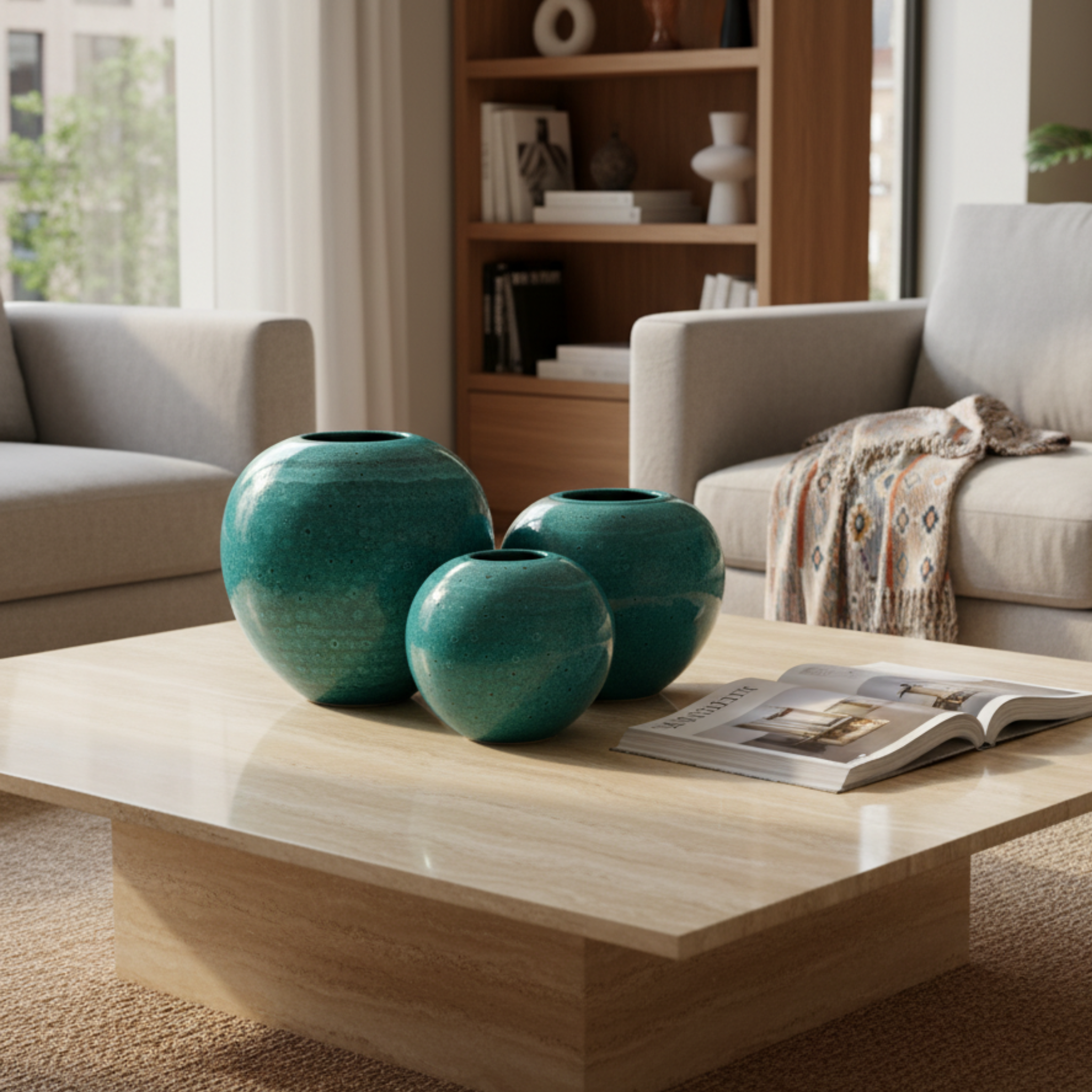 Vases en céramique émaillée – Vert méditerranéen (lot de 3)