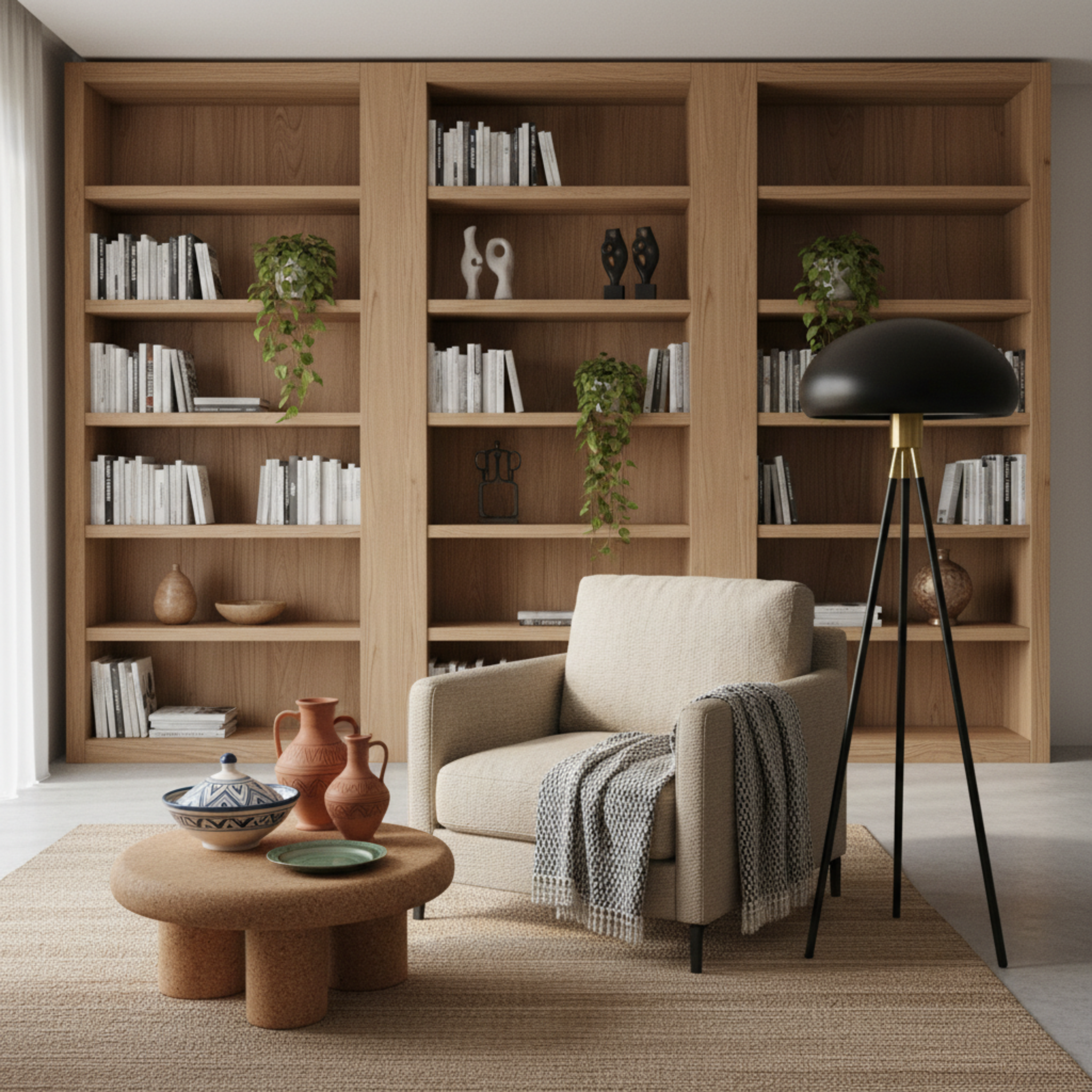 Lampadaire Trépied Noir et Or – Design Luxe pour Salon en Tunisie