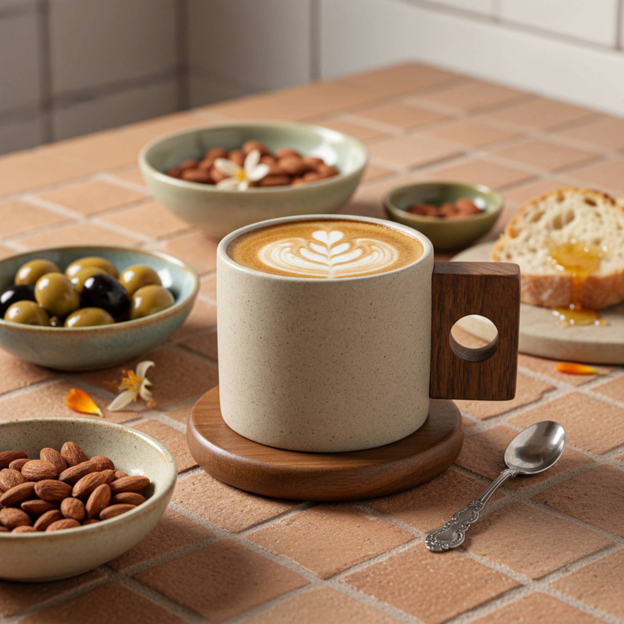 Mug Design Minimaliste en Céramique avec Anse Bois – Style Premium Tunisie