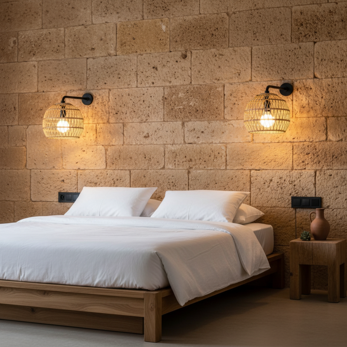 Applique Murale Boule Fibres de Palmier & Métal Noir | Fiolla Home