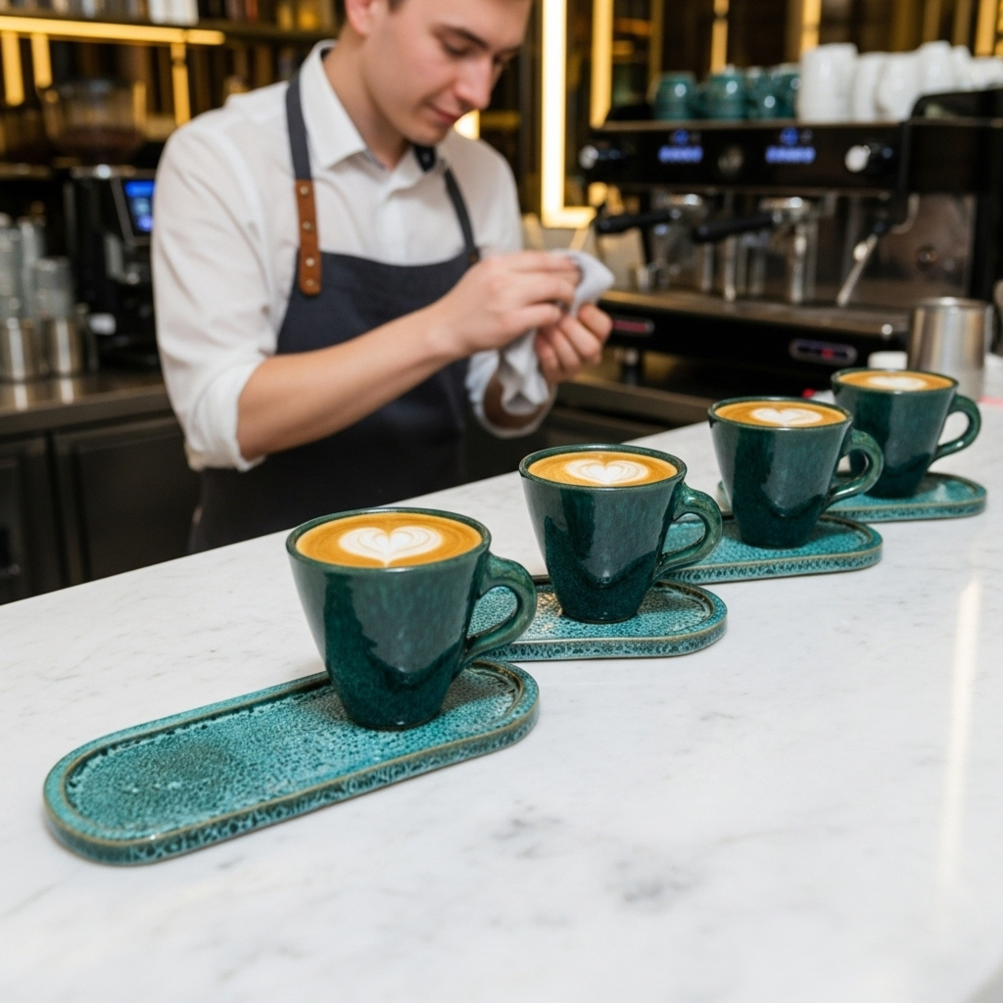 Tasse Café au Lait + Plateau – Céramique Artisanale Verte