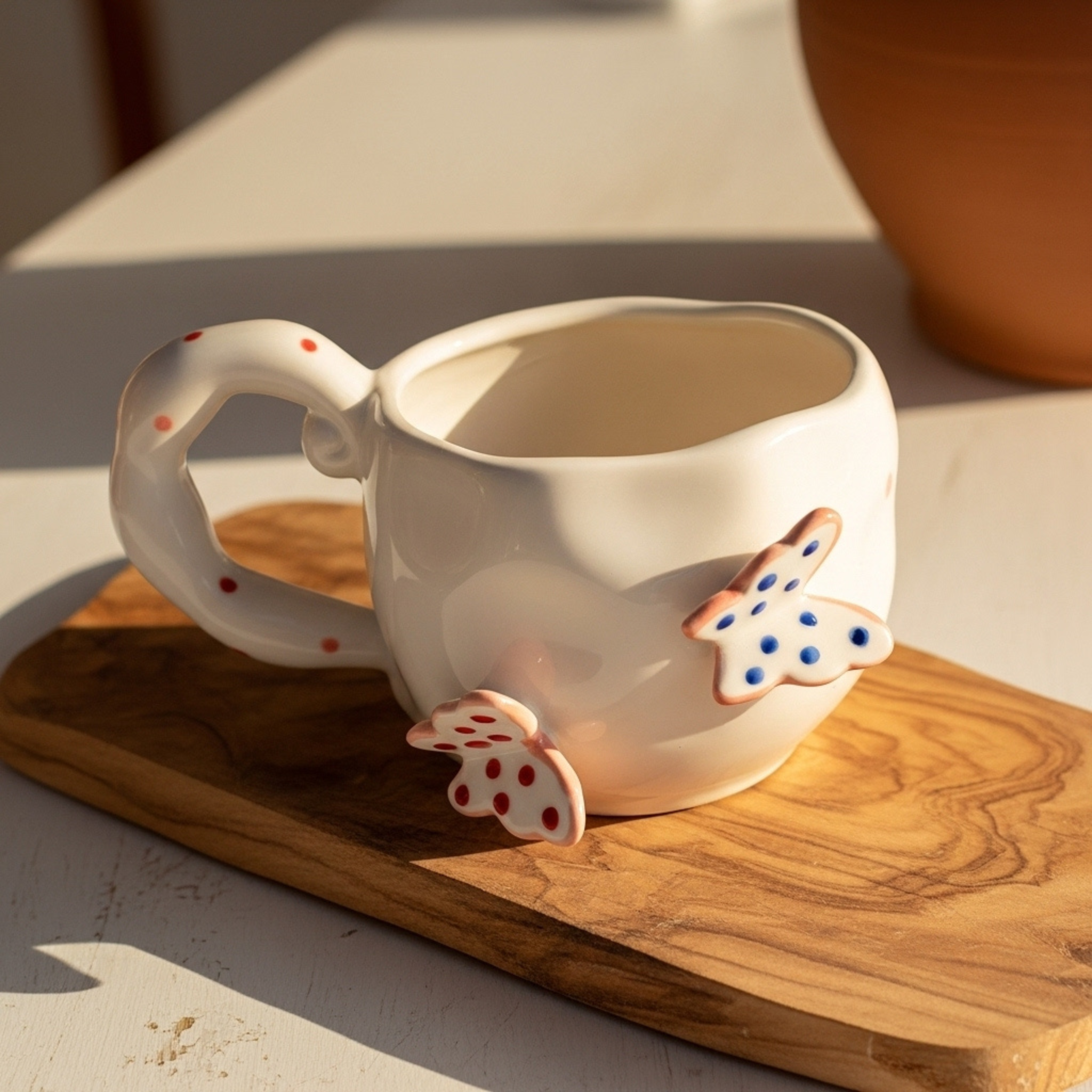 Mug Céramique Papillons Blanc – Café en Plein Air | Fiolla Home