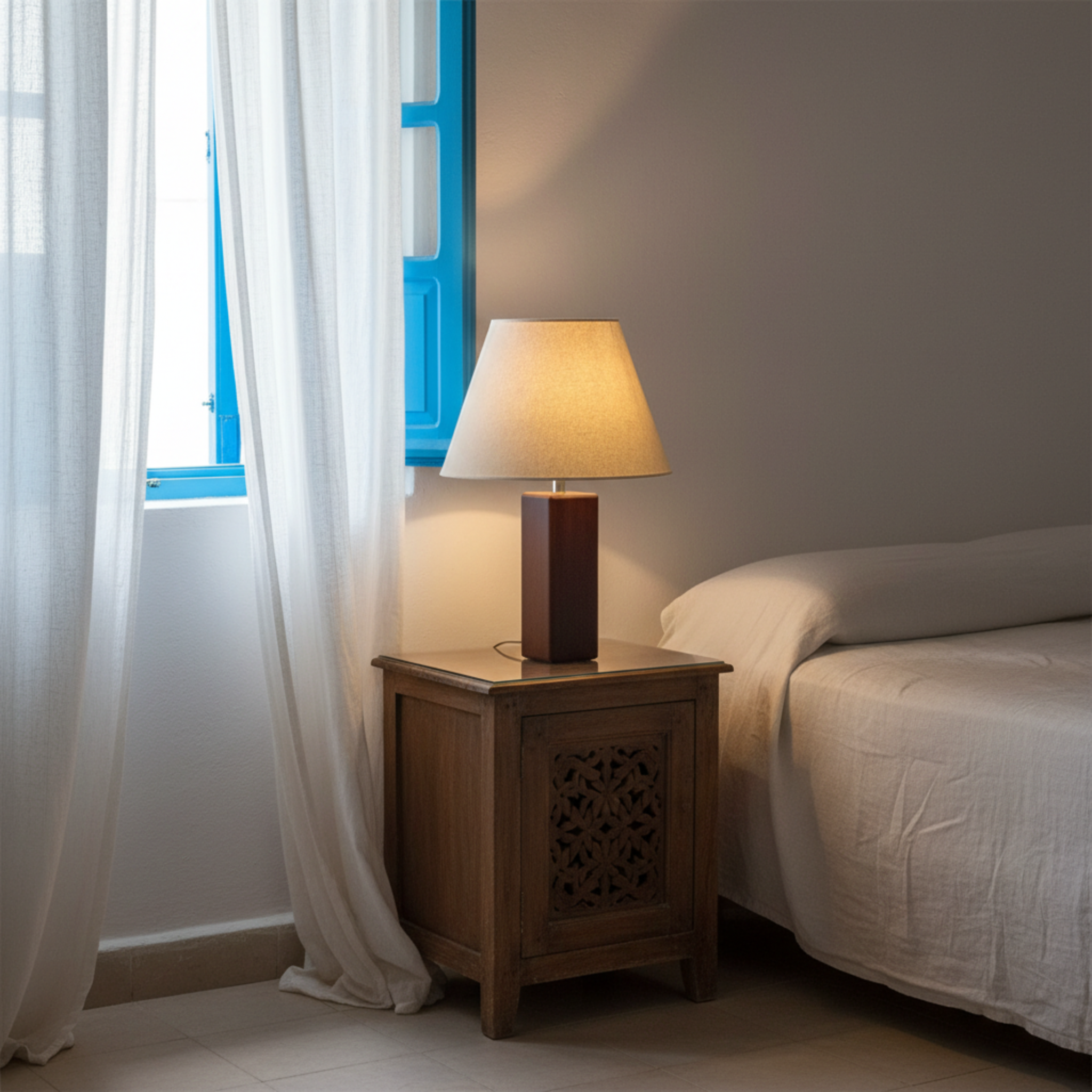 Lampe à Poser Artisanale en Bois & Lin - Design Unique Tunisie