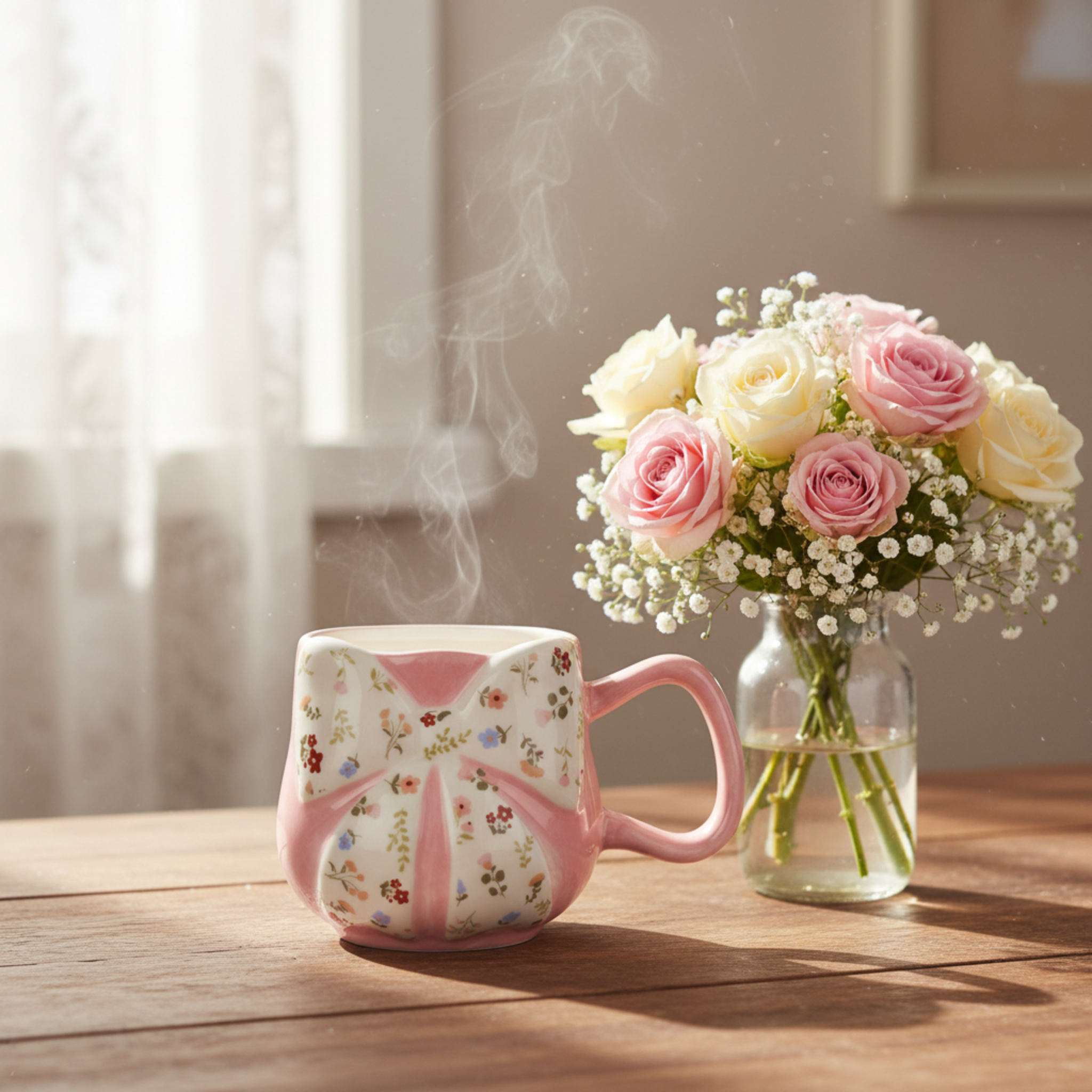 Mug Bow Floral – Tasse Nœud Rose Esthétique & Tendance Coquette