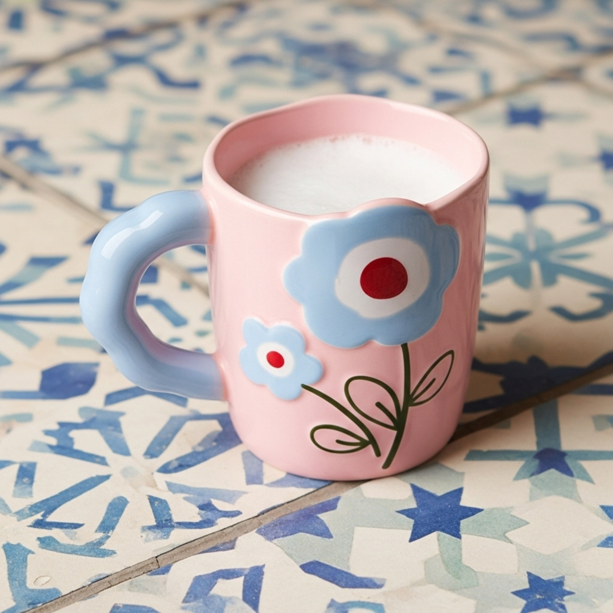 Mug rose motif fleurs – Idée cadeau café/thé Tunisie