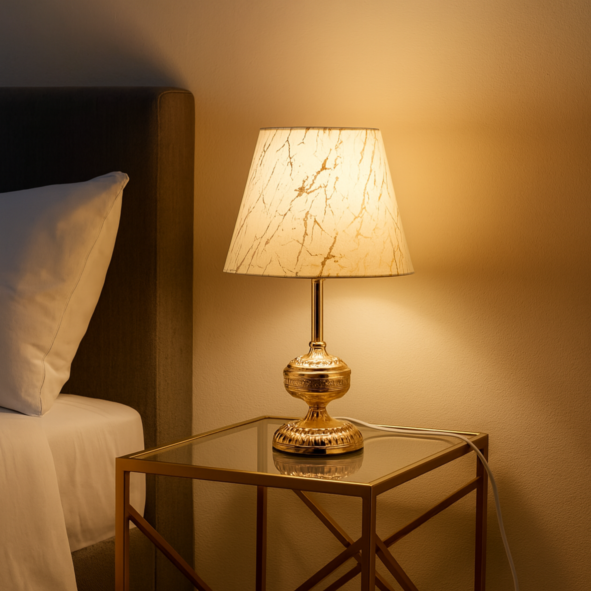 Lampe de Chevet Chic Dorée & Marbre - Luminaire Décoratif Tunisie