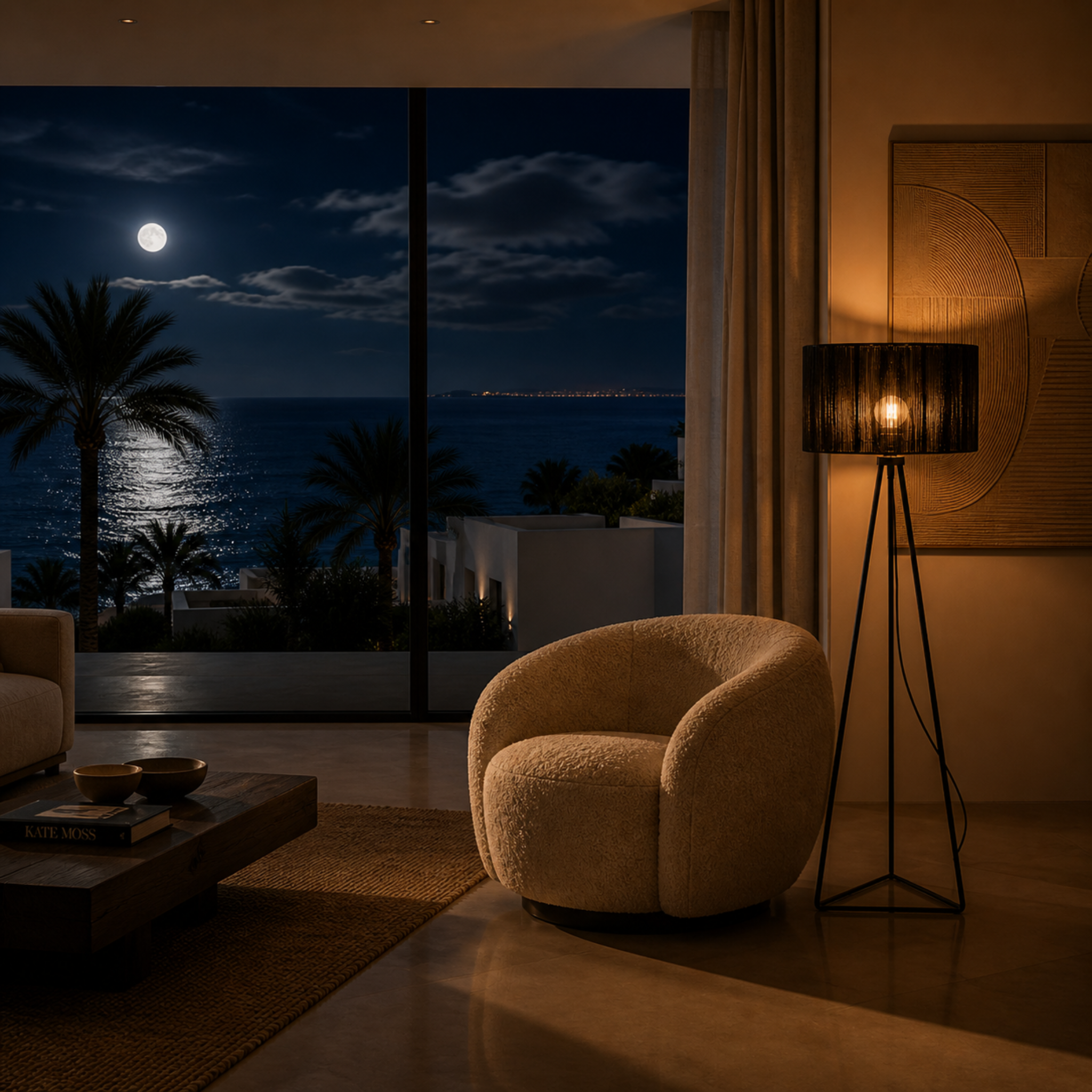 Lampadaire Trépied Noir | Abat-jour Fil de Coton | Fiolla Home