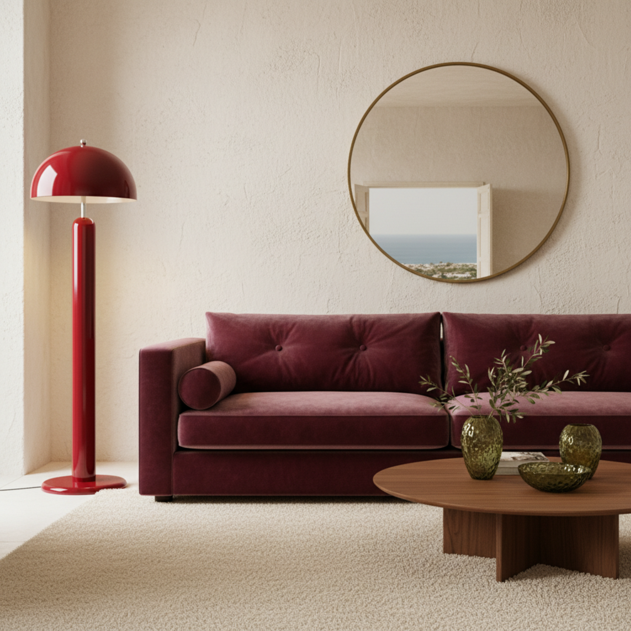 Lampadaire Design Rouge Carmin – Pièce Unique Fait Main Tunisie