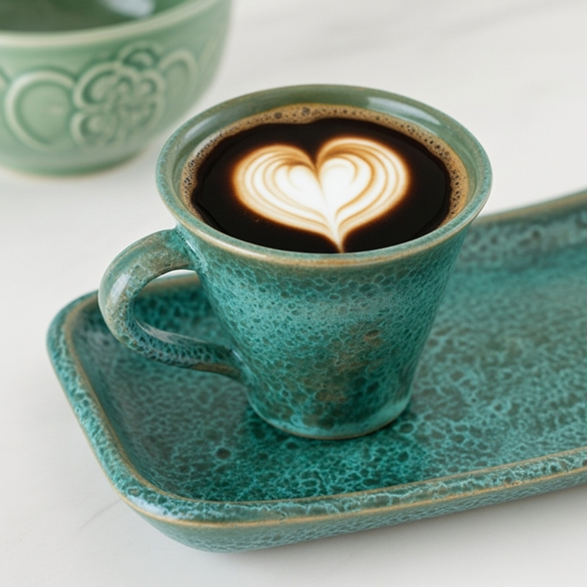 Tasse Espresso + Plateau Turquoise – Céramique Artisanale Tunisie
