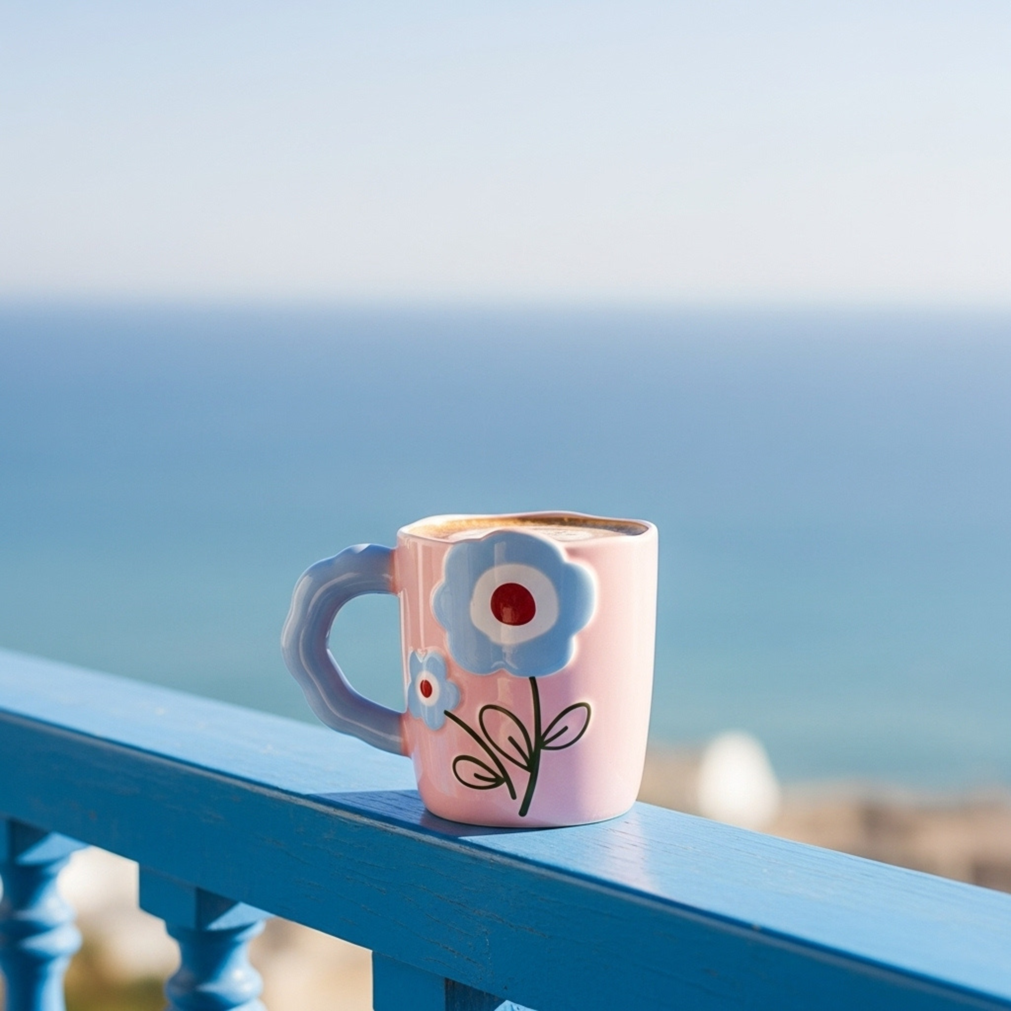 Mug rose motif fleurs – Idée cadeau café/thé Tunisie
