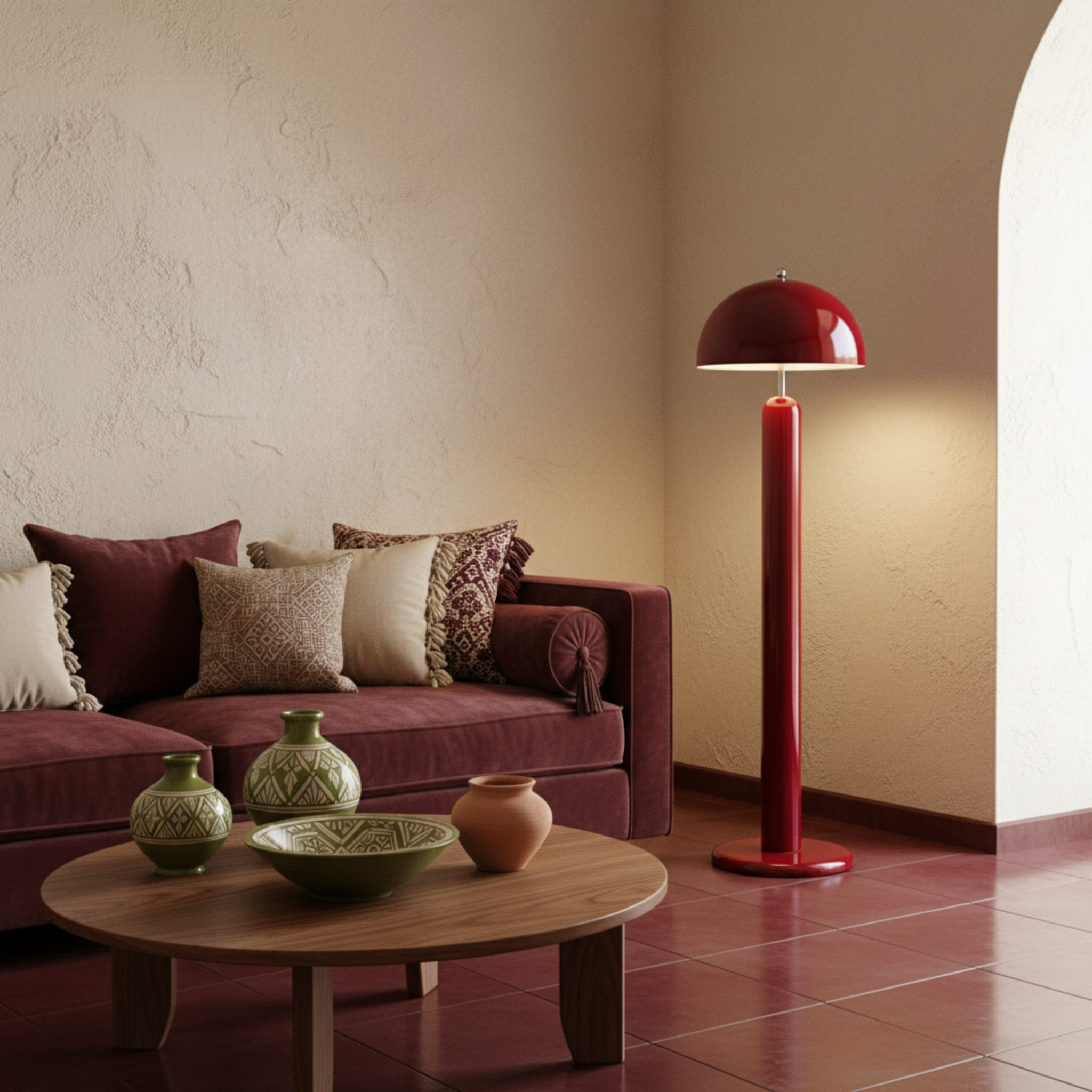 Lampadaire Design Rouge Carmin – Pièce Unique Fait Main Tunisie