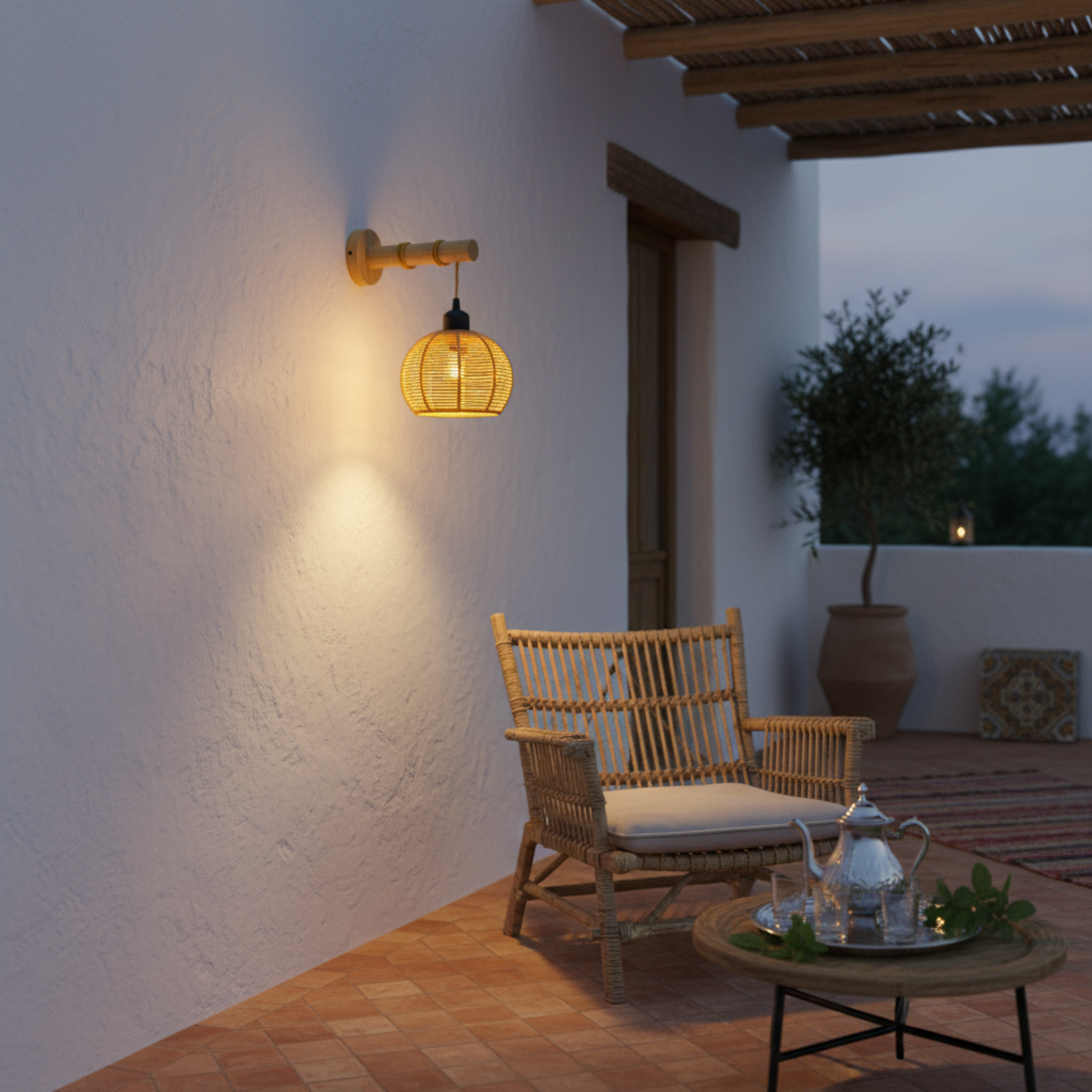 Applique Murale "Nasma" – Baladeuse Design en Bois et Jute Tressé