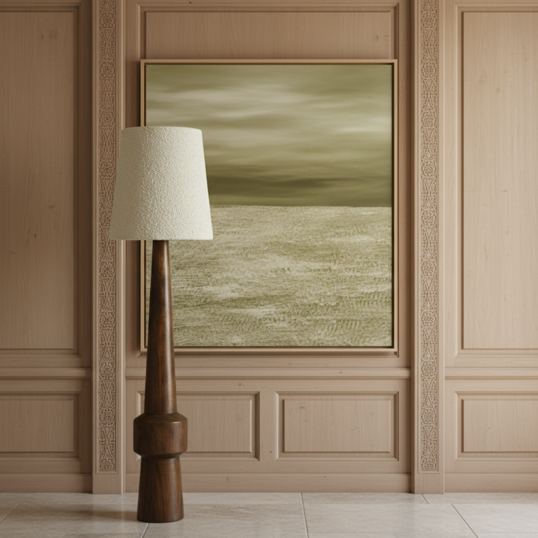 Lampadaire ATLAS Bois Rouge et Abat-Jour Bouclette | Tunisie