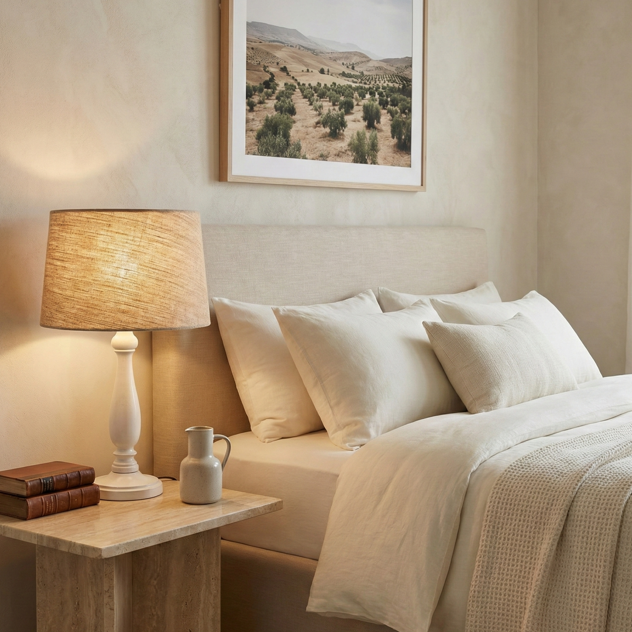 Lampe de Table Artisanale en Bois Tourné & Lin – Design Chic Tunisie