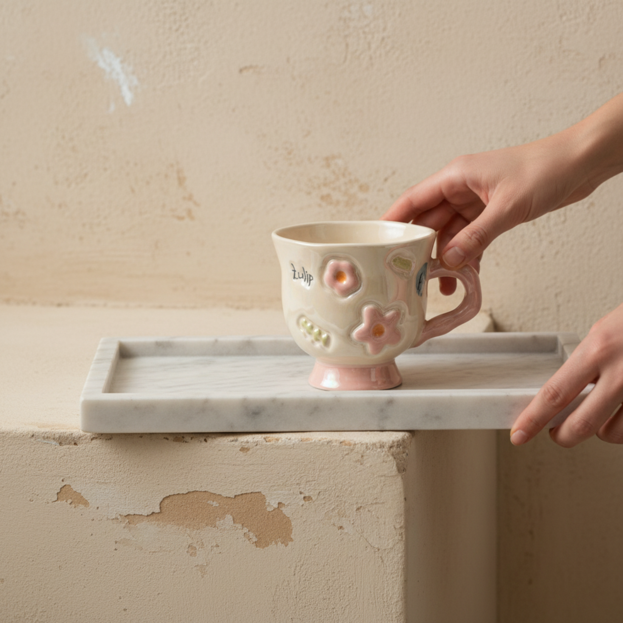 Mug Rose Design Fleur en Relief en Céramique – Style Moderne Tunisie