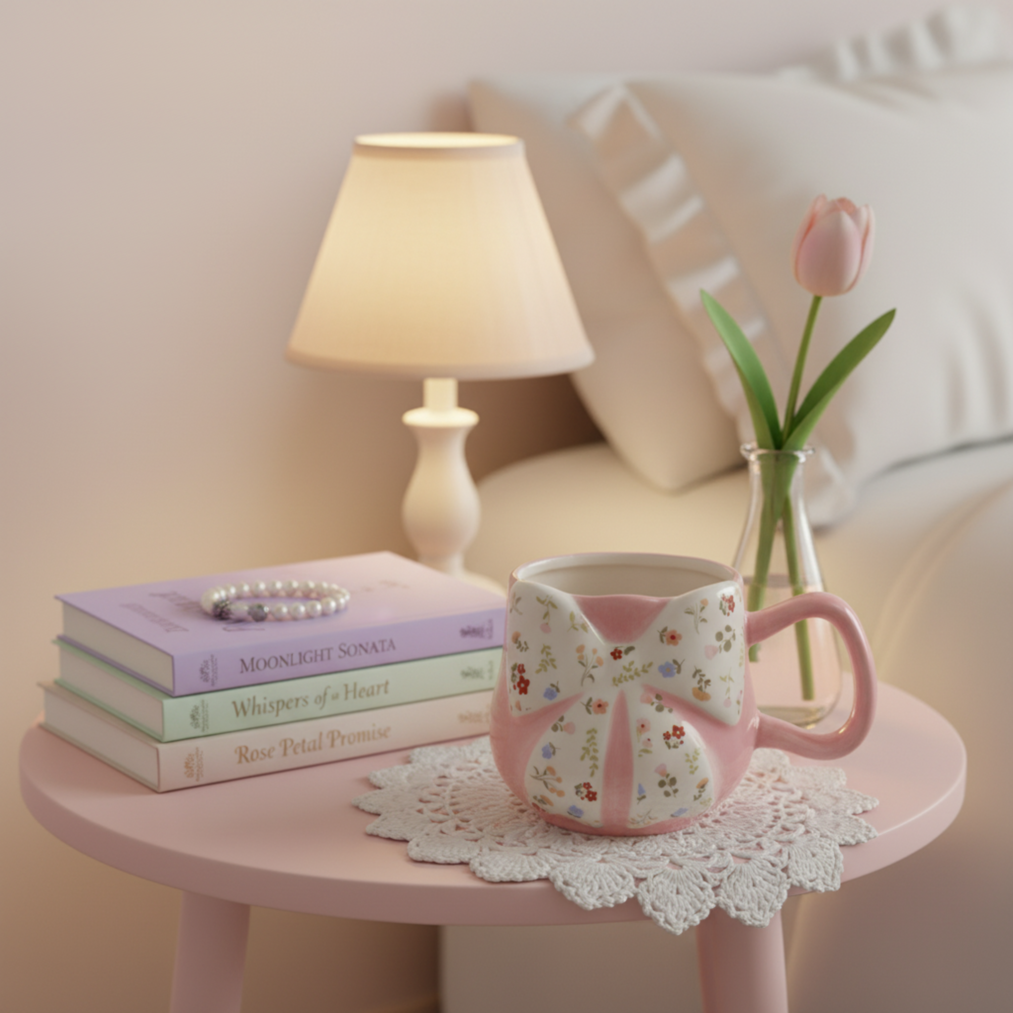 Mug Bow Floral – Tasse Nœud Rose Esthétique & Tendance Coquette