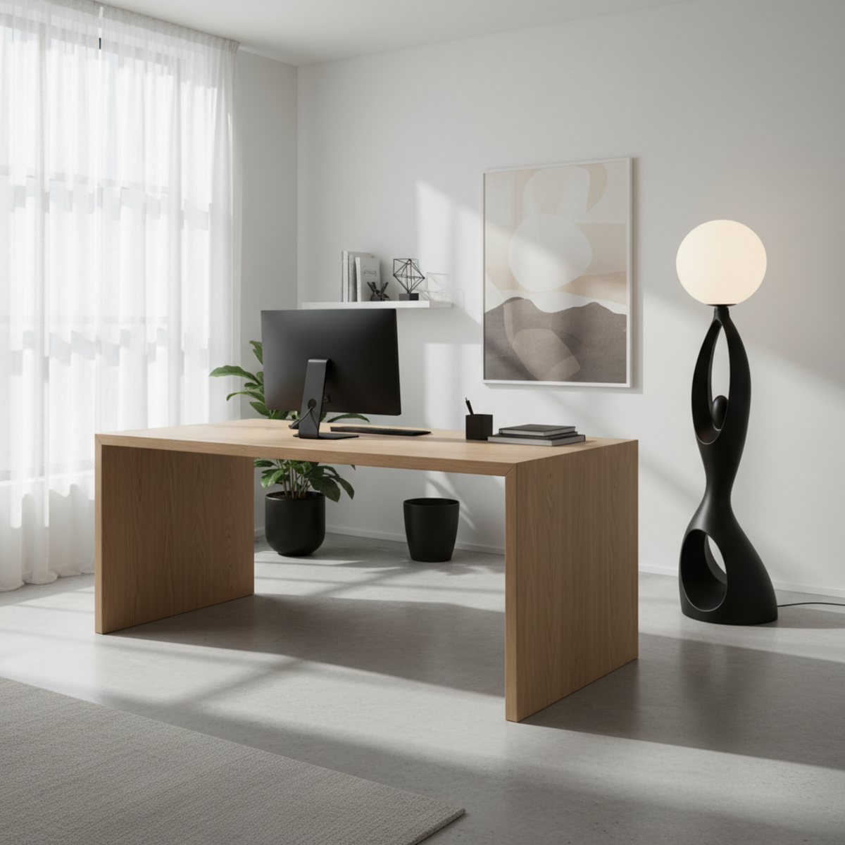 Lampadaire Sculptural "Silhouette" Noir – Design Artistique & Premium Tunisie