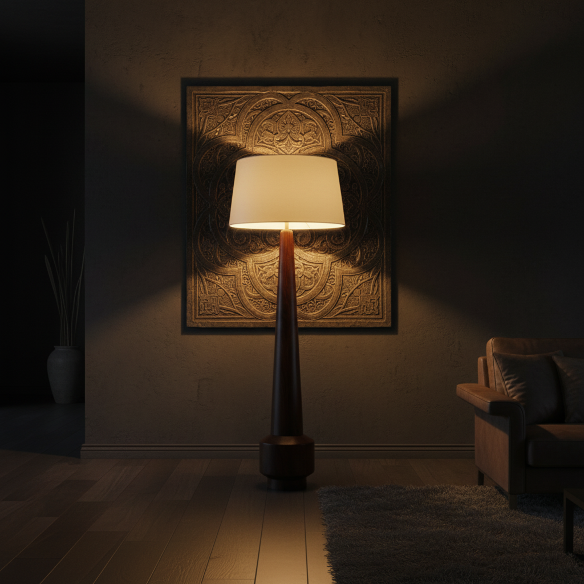 Lampadaire sur Pied en Bois Massif - Design Sculptural & Authentique